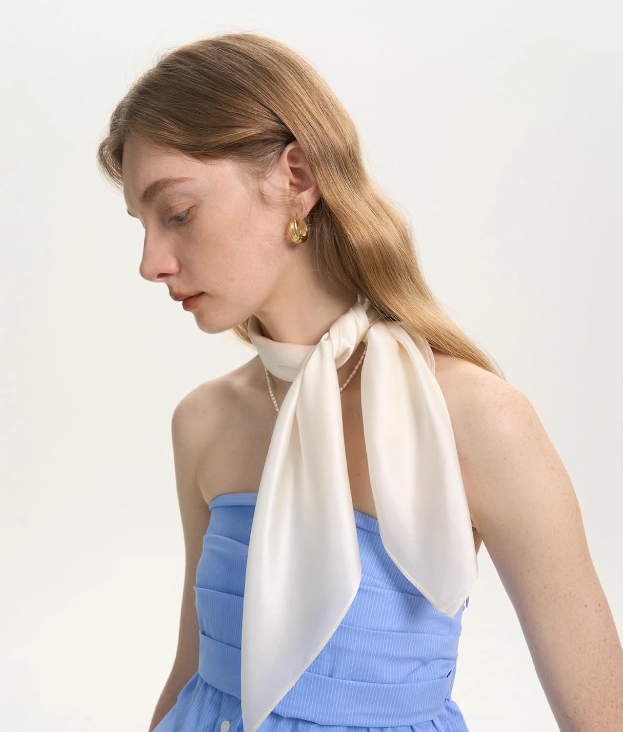 MEISEE Solid Color Mulberry Silk Scarf 26" Square Scarf Neck Scarf Hair Head Breathable Lightweight for Women Gift Packed - Image 3