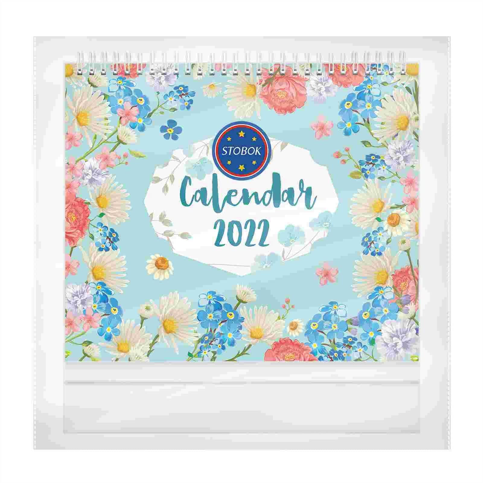 QINGGANGLING999 Bürokalender Floraler Desktop-Kalender 2022 Jan.-Dez. Stehender Schreibtischkalender Twin-Wire Gebundener Kalender Planer for Home Office School Tischkalender Wochenplaner