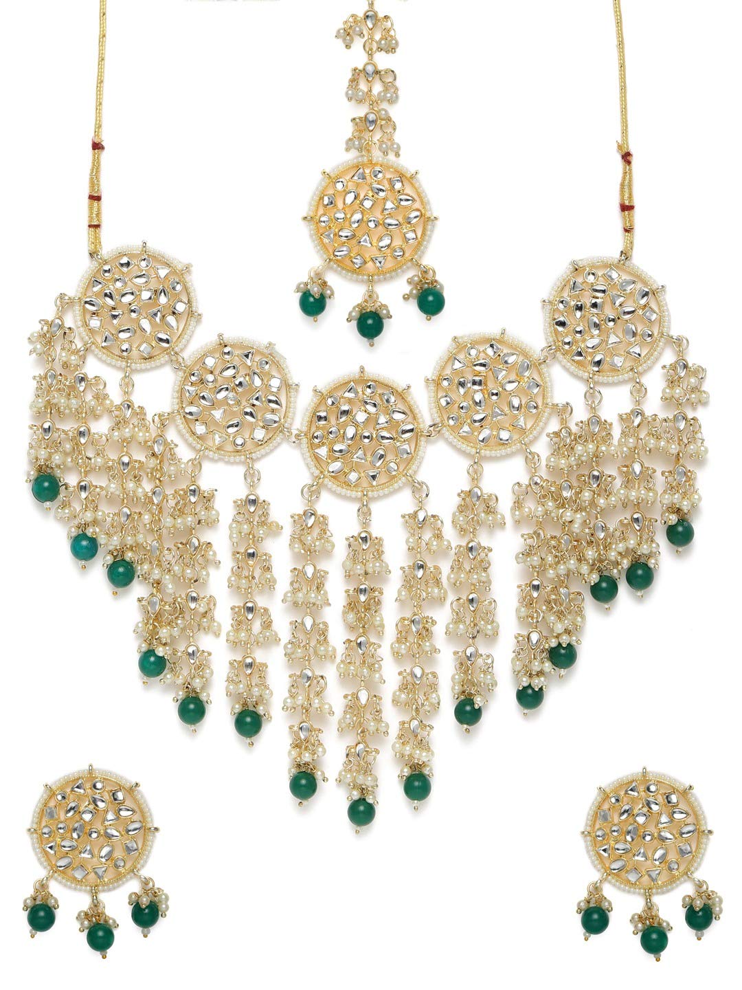 ZAVERI PEARLS Green Beads Wedding Collection Kundan Choker Necklace Earring & Maangtikka Set For Women-ZPFK10125 (B08YZ23S16) Amazon Price History, Amazon Price Tracker