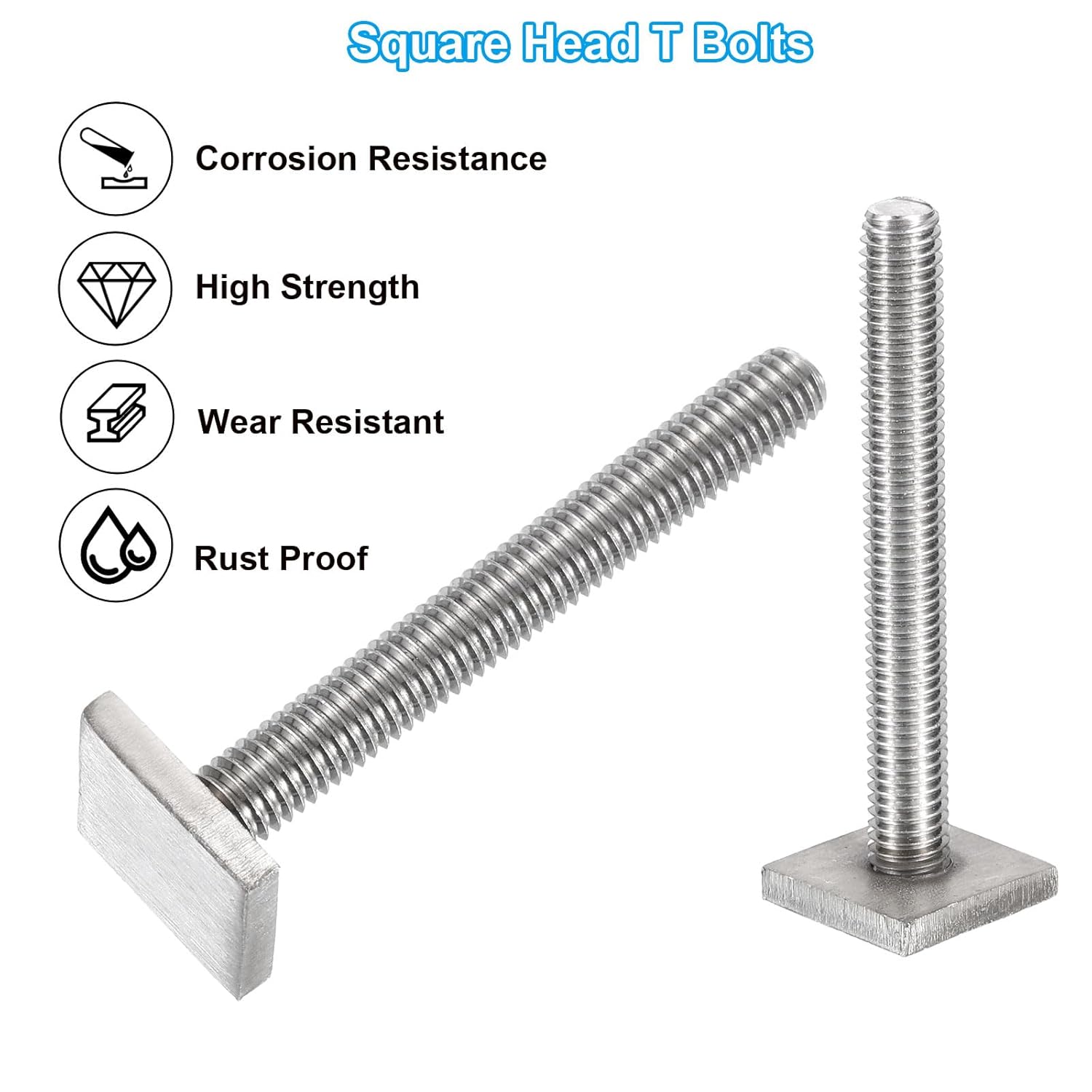 PATIKIL T Slot Bolts M8 x 65mm, 8 Set Square Head T Bolts Roof Rack Stainless Steel T Track Bolts with Nut Washers for Bike Ski Kayak Rack