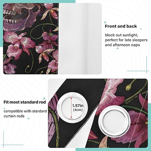Miniatura 4 de Cortinas opacas bordadas de calavera de 84 pulgadas, cubierta de ventana para dormitorio y sala de estar, cortina divisora de sala de estar,