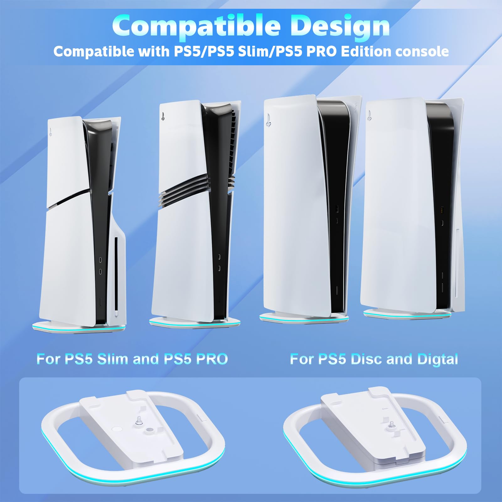 HONCAM Stojak pionowy do konsoli PS5, kompatybilny z PS5 Digital/PS5 Disc, PS5 Slim Digital/PS5 Slim Disc, ze śrubą, biały
