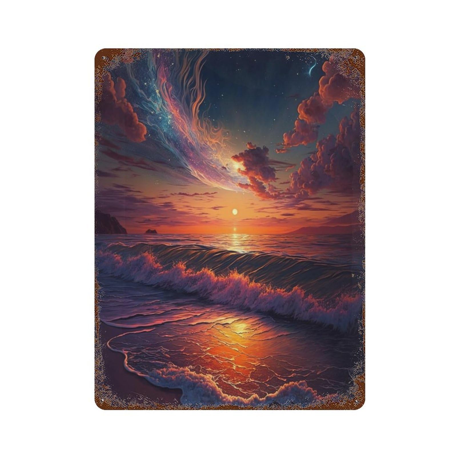 Rust Effect Ocean Sunset Serenity Retro Metal Sign 15.7"x11.8", Novelty Wall Decor for Bistro, Counter And Cafe Decor
