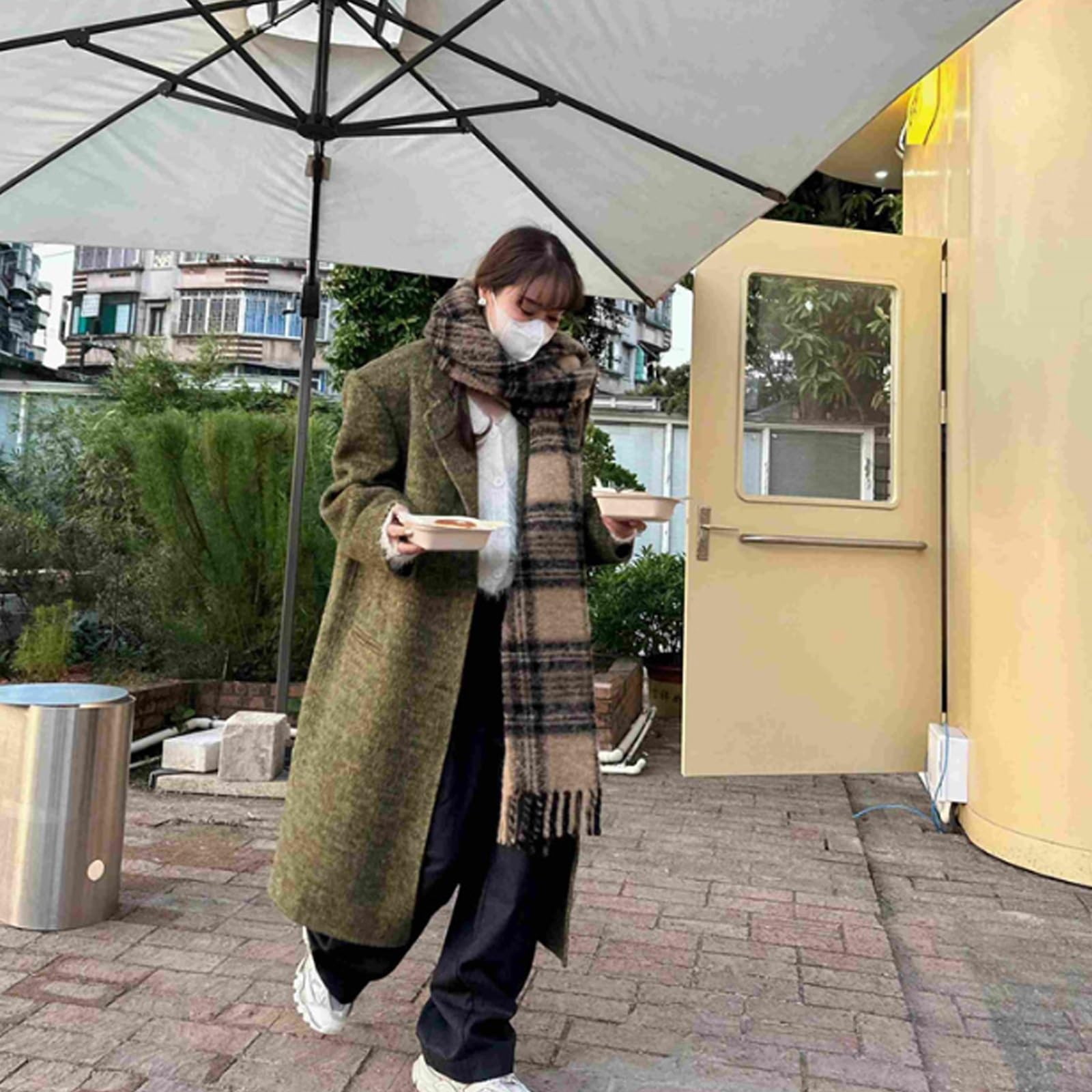 Sciarpa da donna Sciarpa Scozzese In Lana Di Alpaca E Mohair, Scialle In Lana Autunnale E Invernale Da Donna, Sciarpa Calda Con Nappa Spazzolata Scozzese Sciarpe calde invernali
