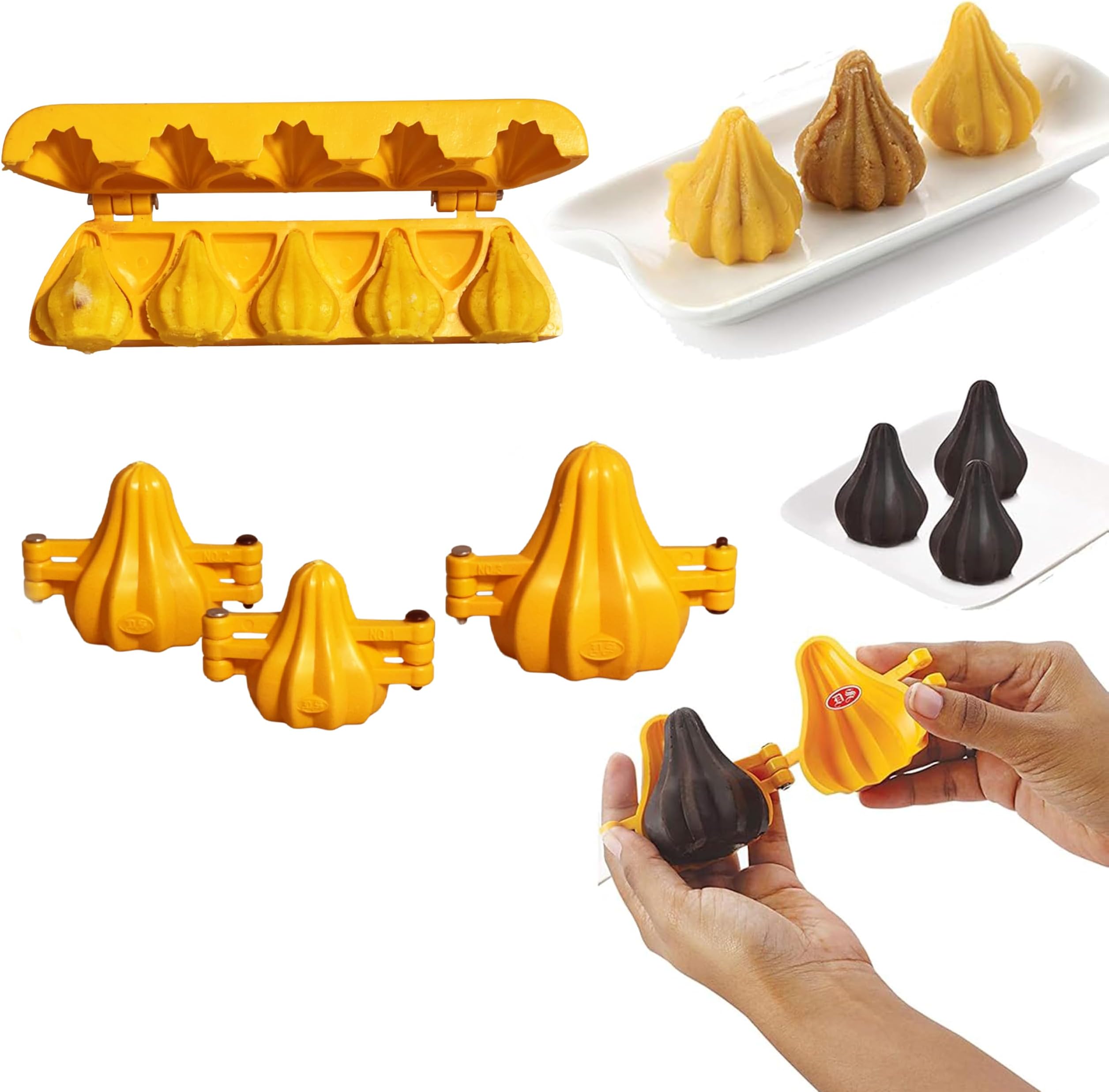 DS Ganpati Modak Plastic Mould 4 size Combo (Modak Sancha Patti 5 cavity + Modak Sanchan 1,2,3)