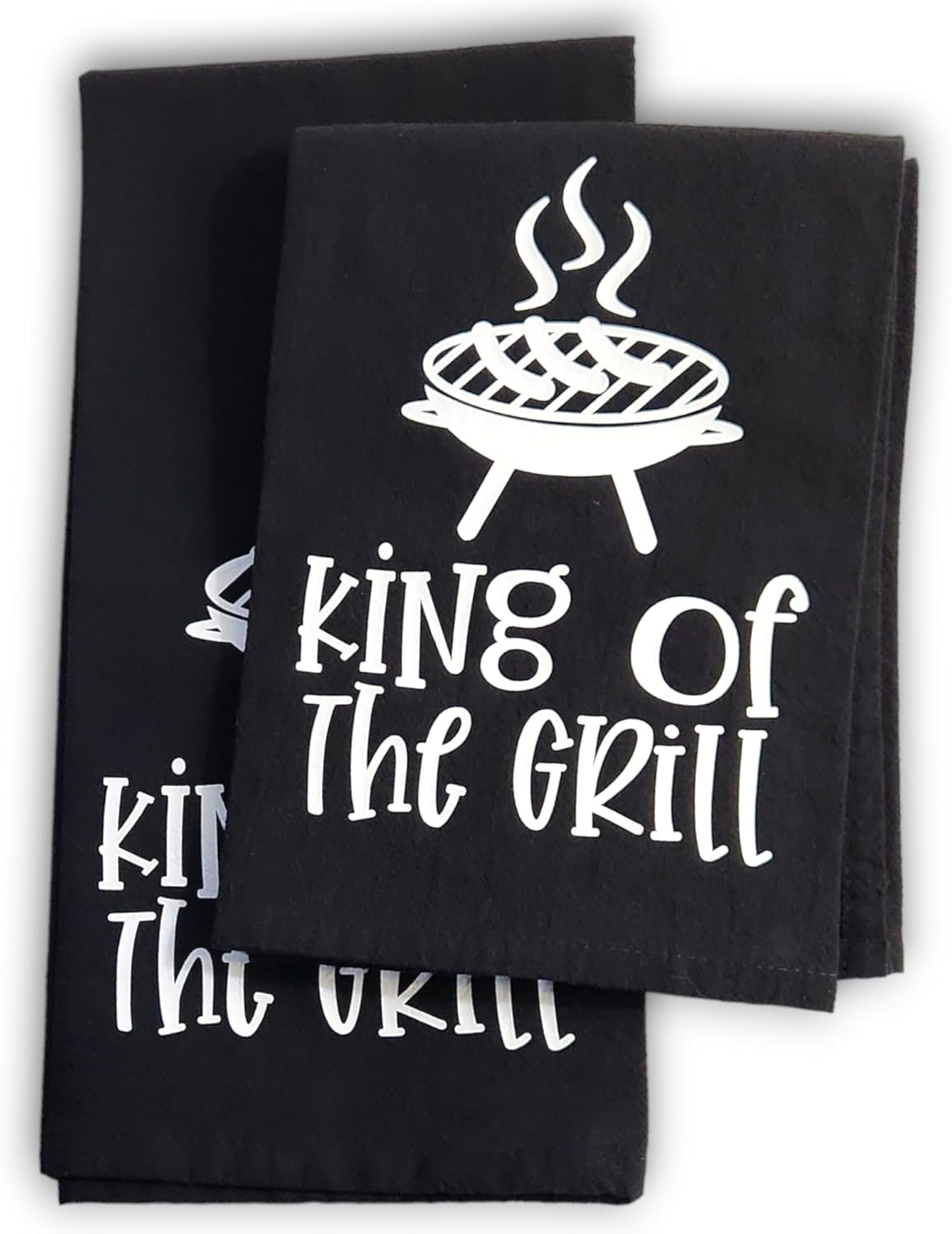King of the Grill Kitchen Towel, 27x27 inches, 100% Cotton, Heat Transfer Vinyl Design, Machine Washable (2 Black)