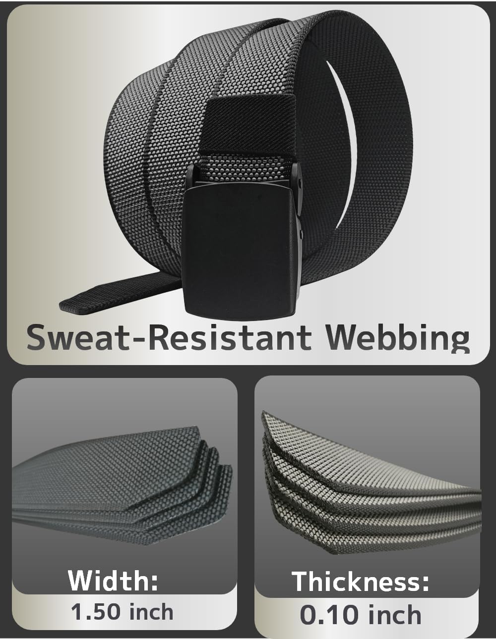 JIFANPAUL 1Belt 2Colors Reversible Nylon Belt for Men – Dual-Sided Black & Gray, Metal Clamp Buckle, Holeless Adjustable, Durable & Breathable, Ideal for Work, Travel & Outdoor Use