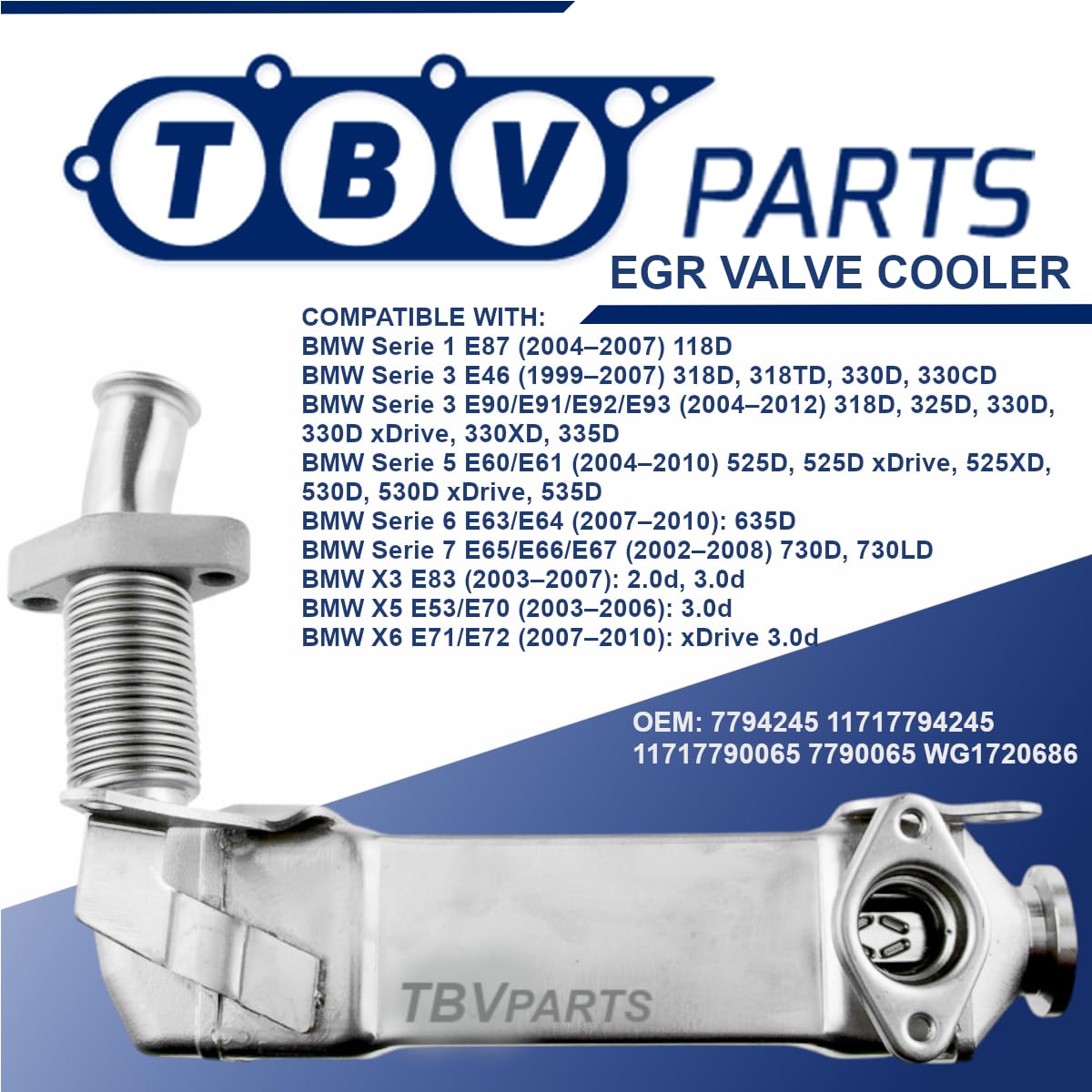 Enfriador EGR 7794245 11717794245 11717790065 7790065 WG1720686 Enfriador de gases de escape Refrigerador de la Válvula EGR Elemento Enfriador para E87 3 E46 E90 5 E60 E61 E63 X3 E83 X5