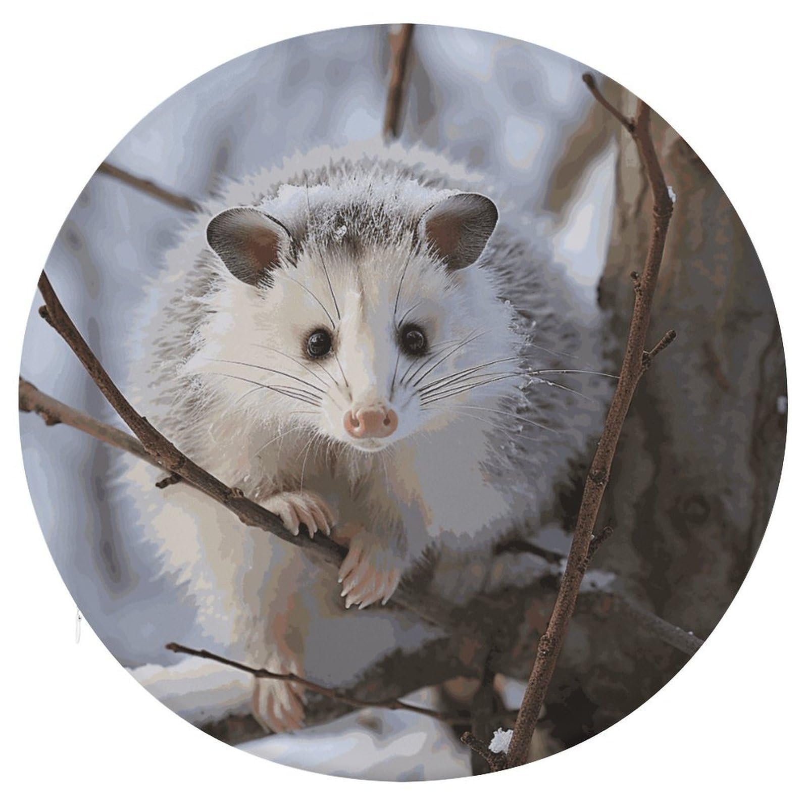 FekiLoot Opossum in Snow Circle Cushion Memory Foam Chair Pad Soft Warm Floor Cushions Reversible Seat Cushion Pads with Zipper for Indoor Outdoor Kitchen Dining Office