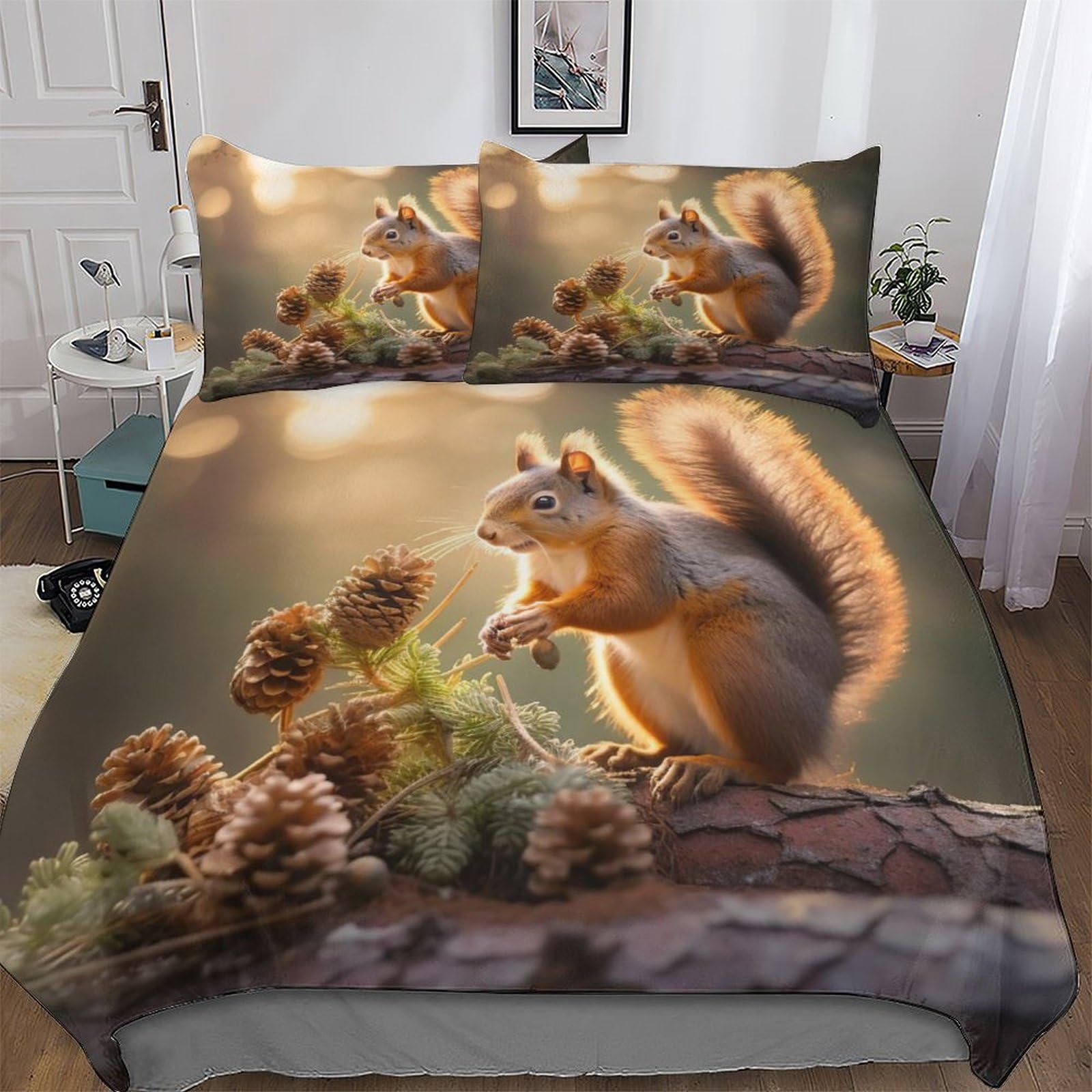 Linge de lit écureuil 220x240 parure housse de couette microfibre 3D avec taie d'oreiller King size