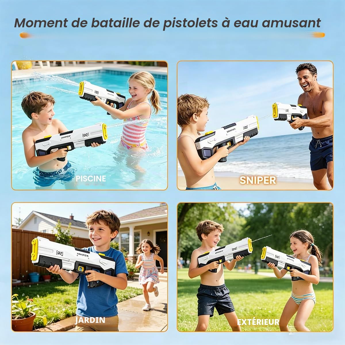 Pistolet a Eau Electrique, Automatique Pistolet à Eau électrique Jouets pour Enfants et Adultes, 2 Modes de Prise de Vue, capacité 450CC, Jouet d'été pour Piscine, Cadeaux de fête sur la Plage