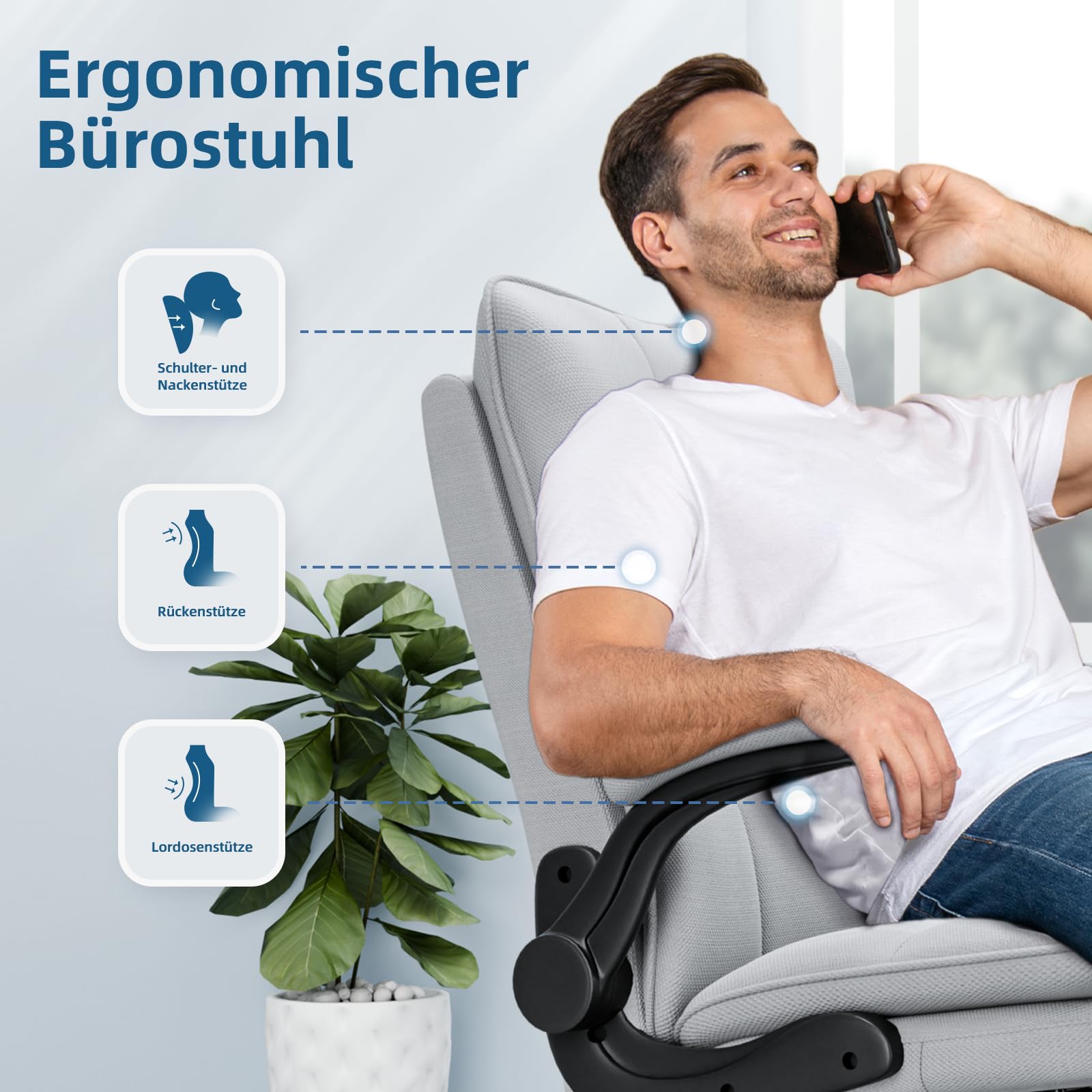 BAYGE Sedia Ufficio, Sedia Ergonomica per Computer con Braccioli Ripiegabili, Poltrona Direzionale con Sedile Largo, Altezza Regolabile, Comoda per Ufficio, Casa e Giochi, Portata fino a 150 kg,Grigio