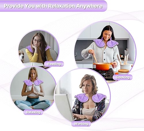 Miniatura 6 de Almohadilla térmica para microondas para cuello y hombros, extra grande con calefacción para el cuello, microondas con calor húmedo reutilizable