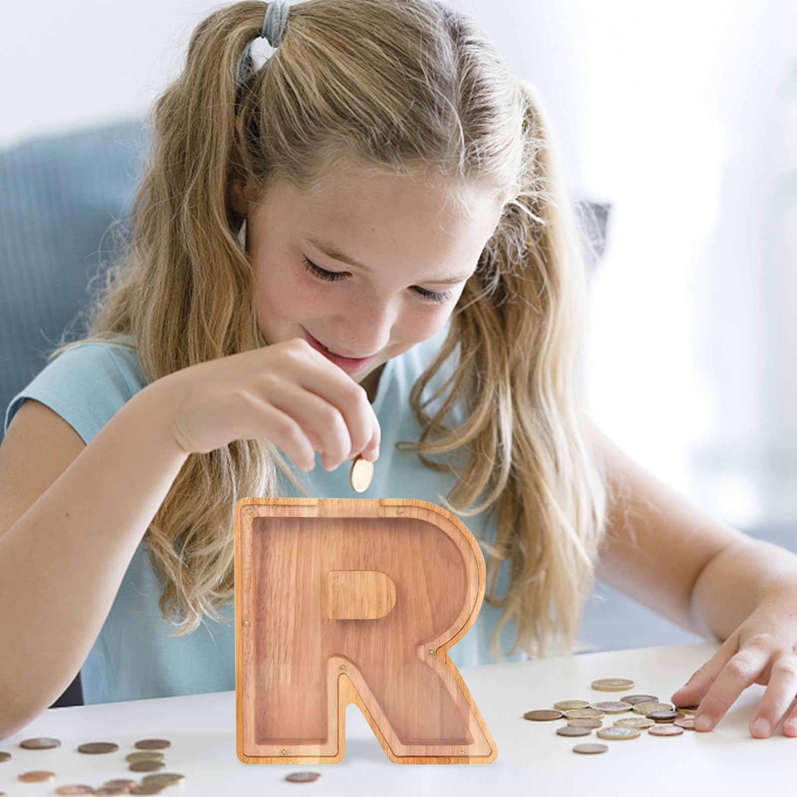 Summidate Salvadanaio con lettera in legno per bambini e bambine, Banca dei soldi personalizzata A-Z | Regalo di compleanno con banca di monete