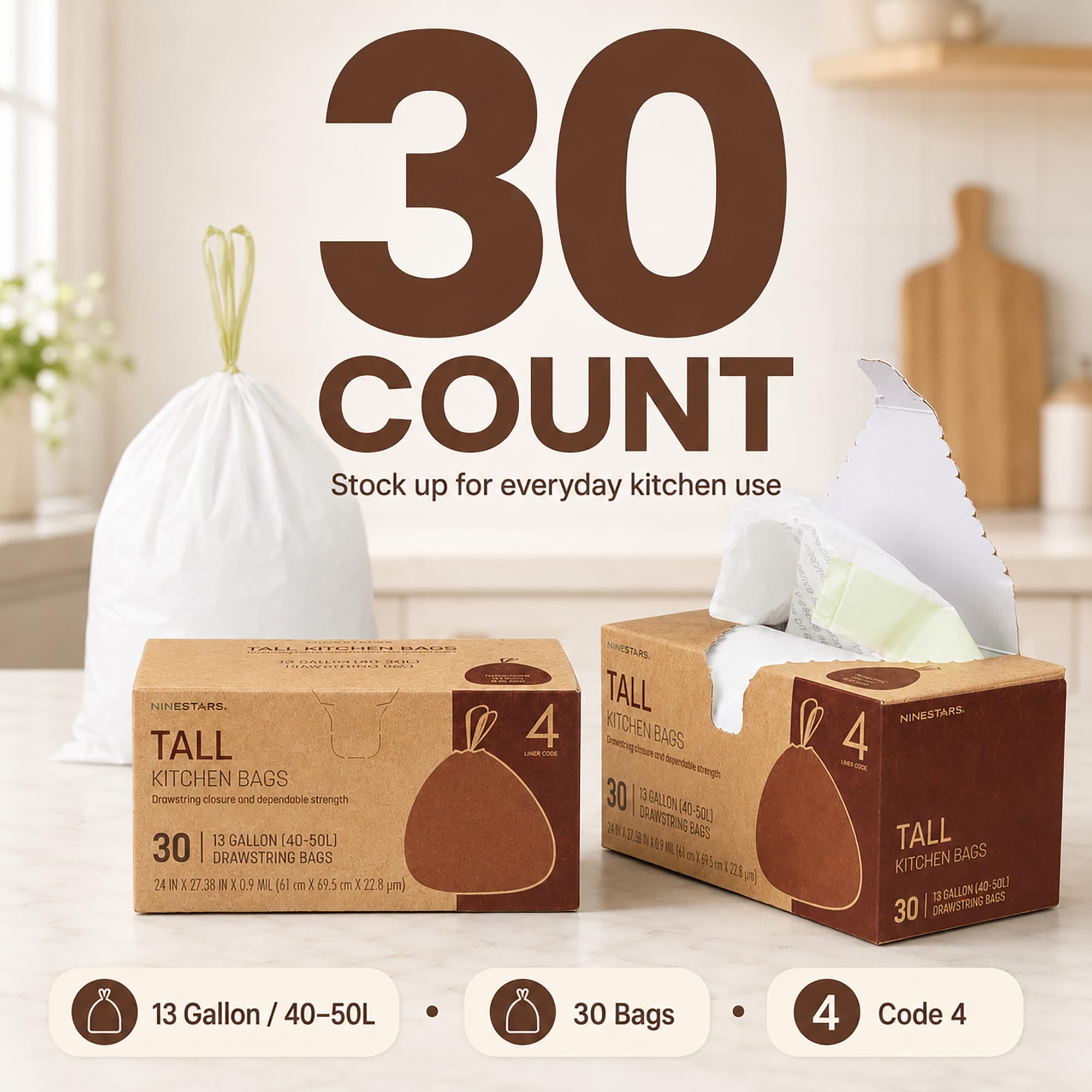 Bolsas de basura de 30 unidades, bolsas de basura blancas con cordón, resistentes a fugas, resistentes al desgarro, sin perfume, para baño, oficina, dormitorio (24.6 x 27.3 pulgadas)