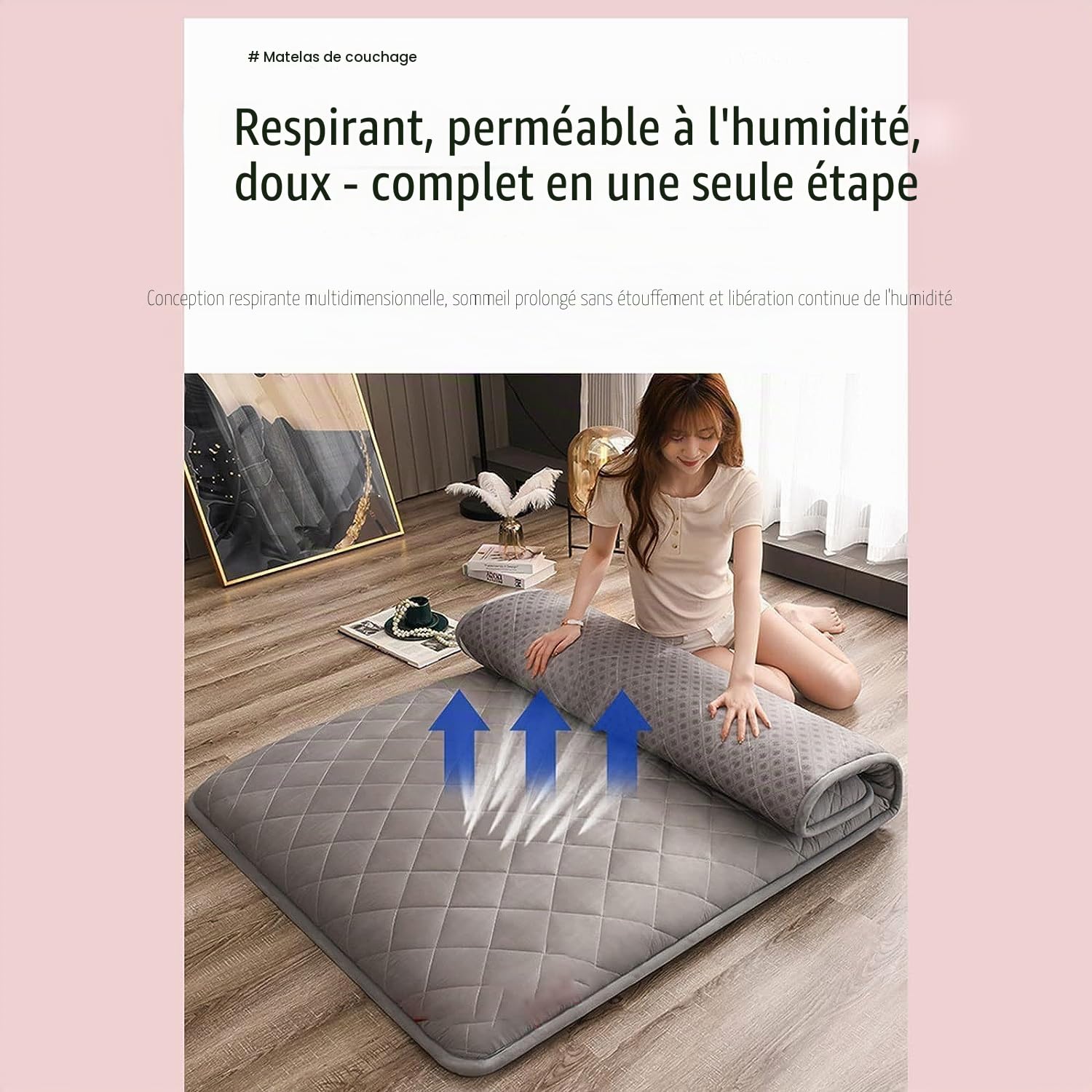 Matelas futon matelas de sol japonais style tatami pliable épais doux pour la maison, le lit, le dortoir, le camping, les voyages (gris élégant, 90 x 200 cm)