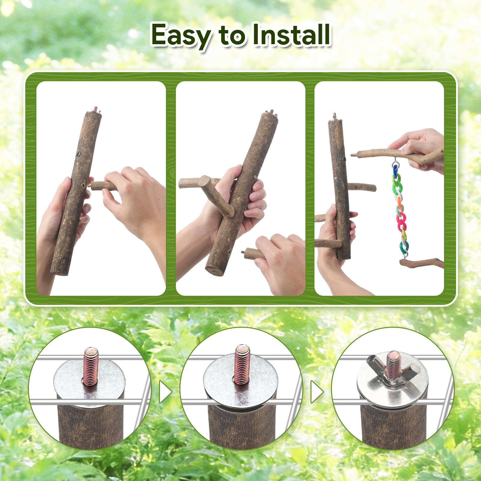 Juguetes para pájaros, juguetes de columpio para pájaros con soporte de perca, accesorios de jaula para periquitos, cacatúas y otros pájaros pequeños