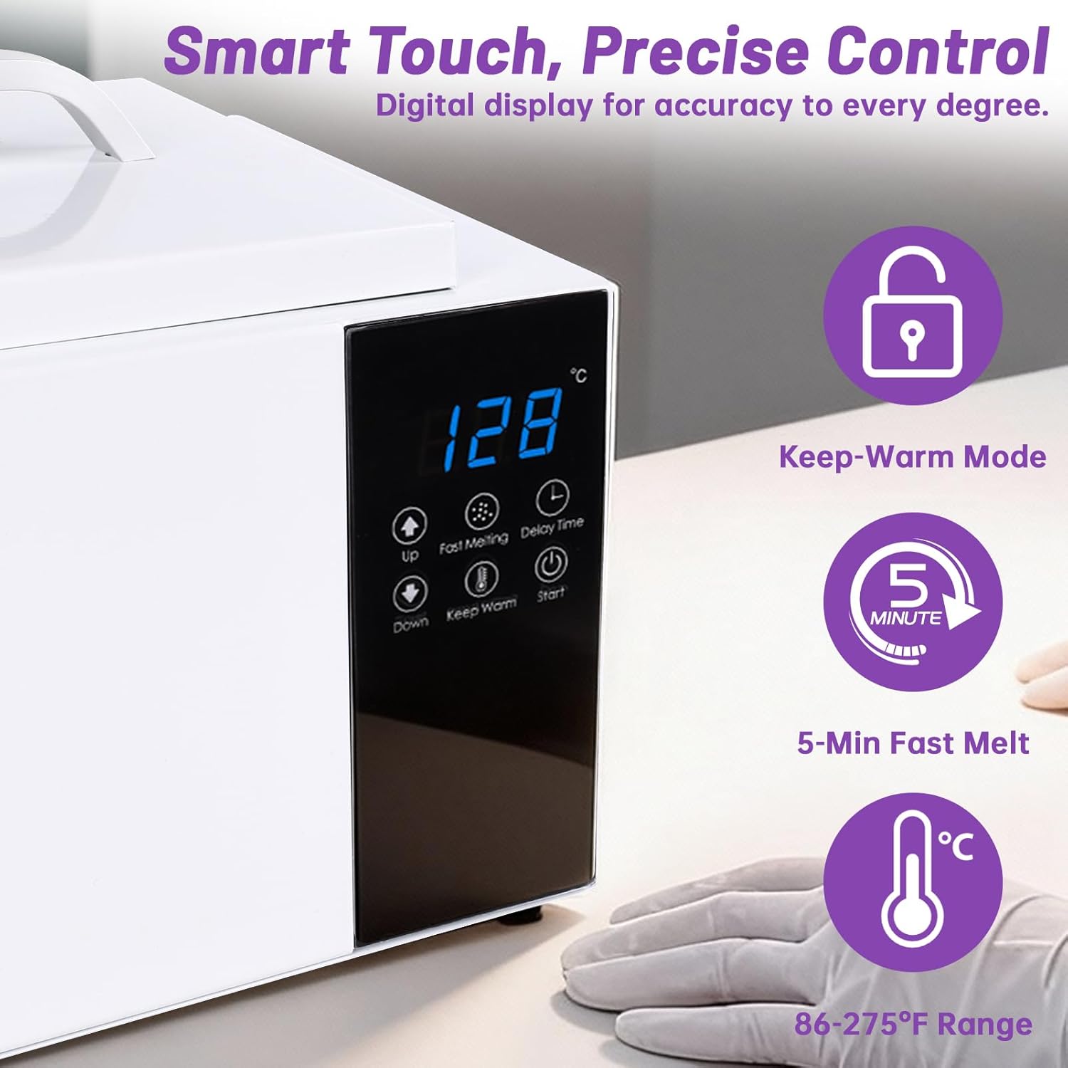 1.5L Large Capacity Digital Wax Warmer - Smart Touch Screen Wax Melting Pot with Precise Temp Control (86-275°F), Fast 5-Min Heat, for Professional Hair Removal & SPA, with Silicon Spatula & 50 Sticks