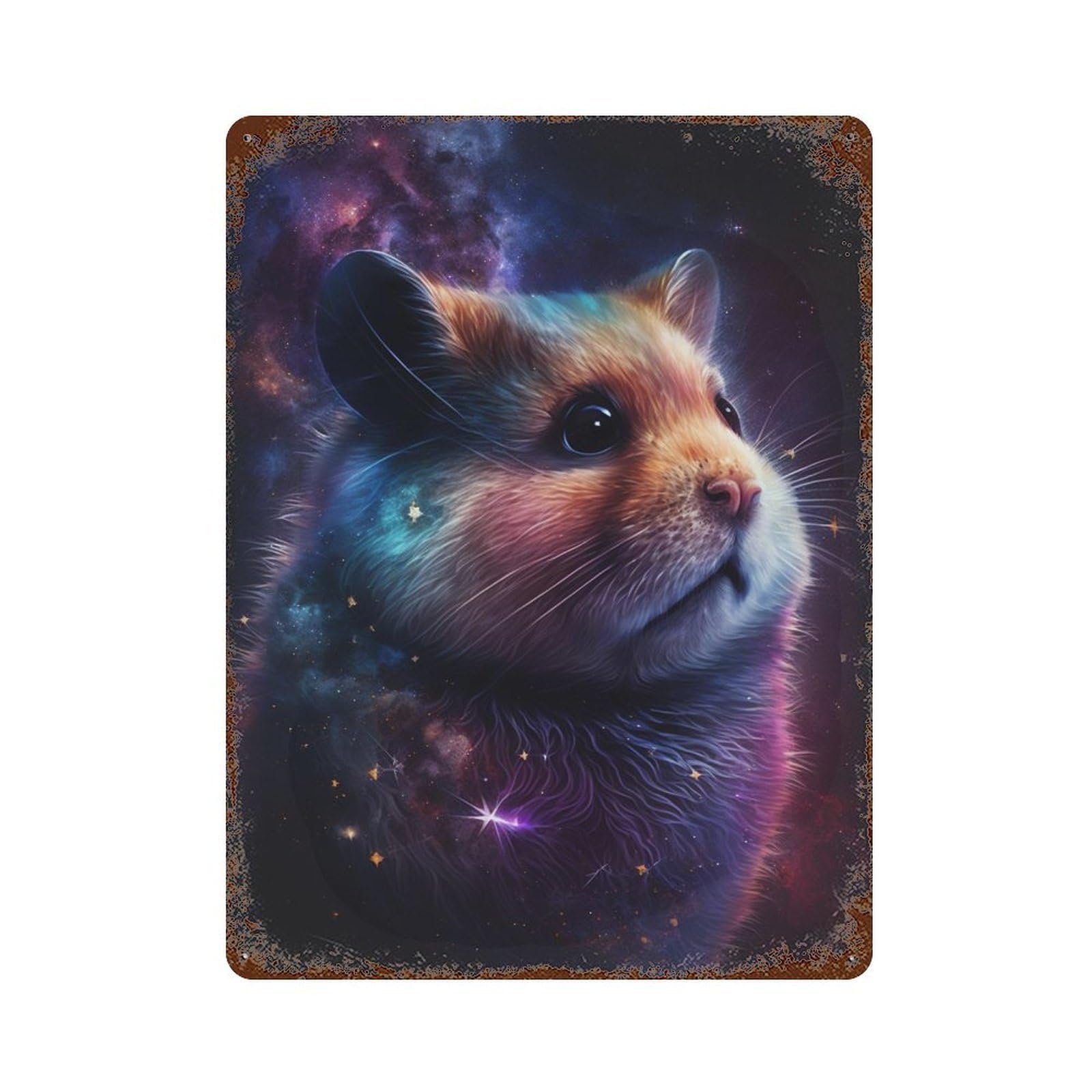 Weathered Tin Sign Cosmic Hamster Portrait 15.7"x11.8", Novelty Wall Decor for Basement, Hobby Room And Garage Decor