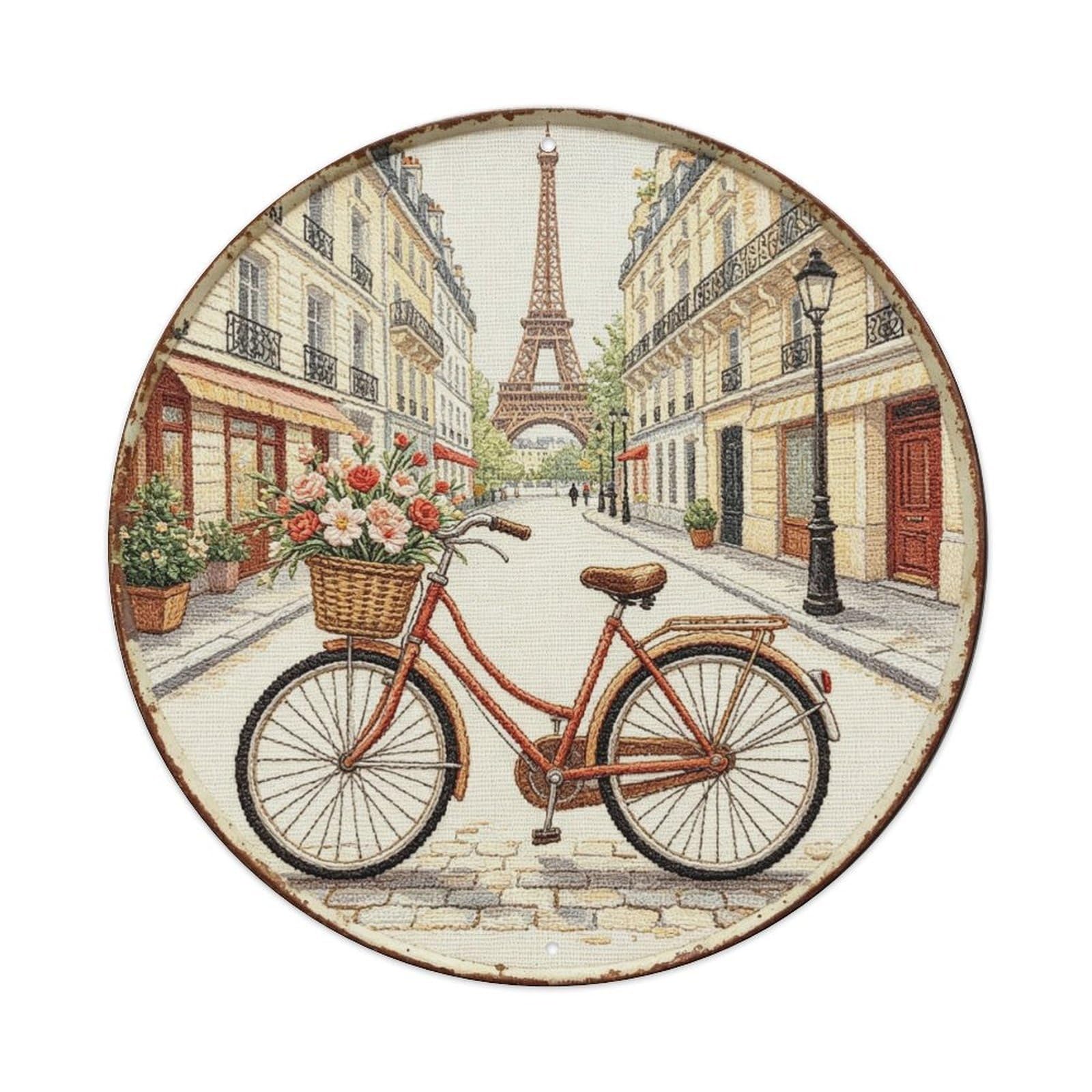 Vintage Paris Bicycle Embroidery Metal Tin Sign Plaque
