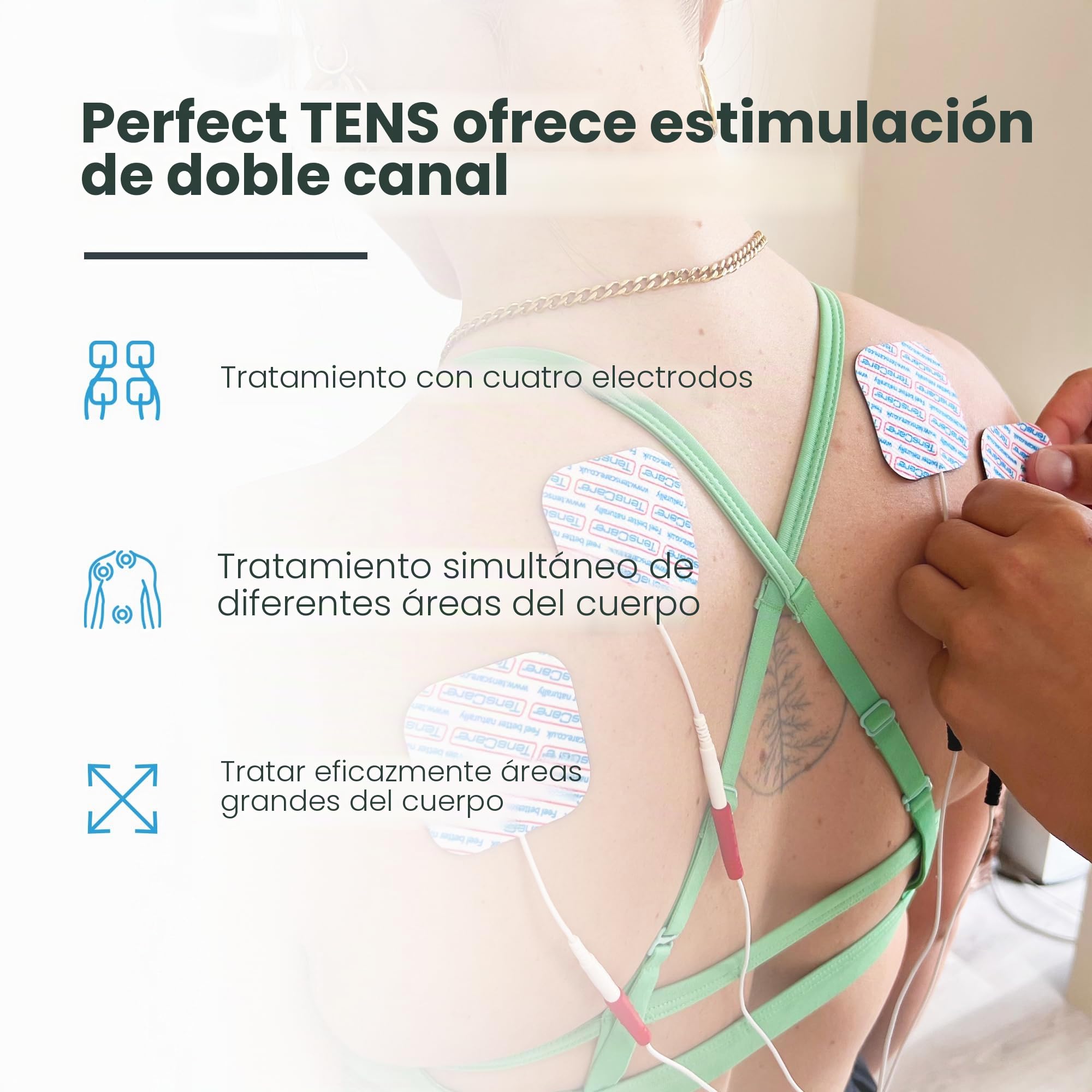 TensCare Perfect TENS con 16 electrodos para un alivio eficaz del dolor | 2 canales y 8 programas para dolores de espalda, articulaciones, músculos y crónicos.