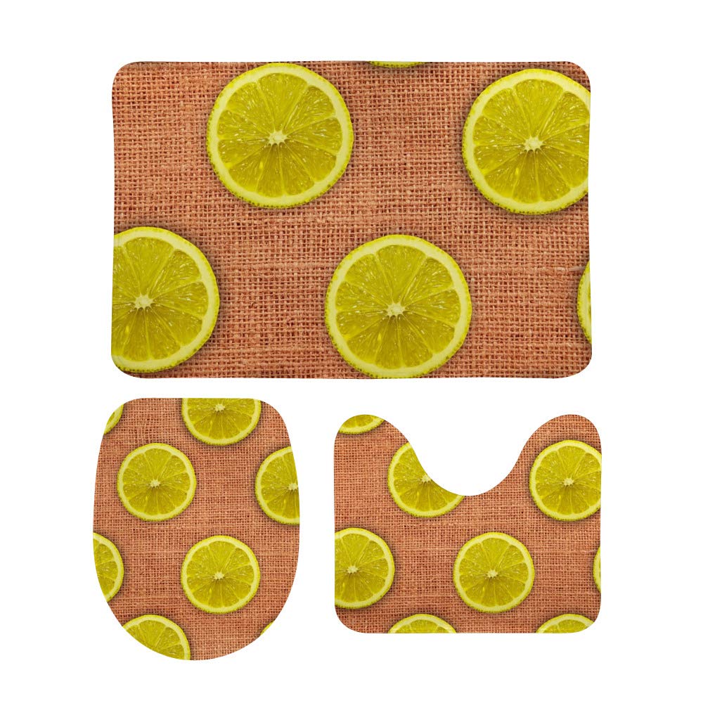 Tapis de salle de bain jaune citron lot de 3 en mousse à mémoire