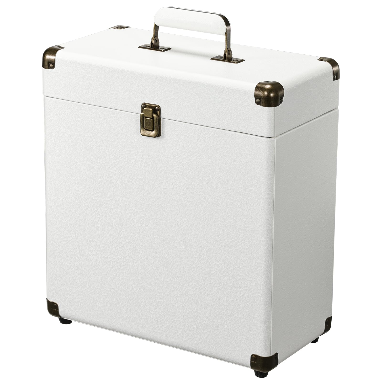 Coffre pour Vinyls de Rangement et Transport avec Serrure - Capacité 45 Disques - Malletín de Protection pour Collection, Blanc