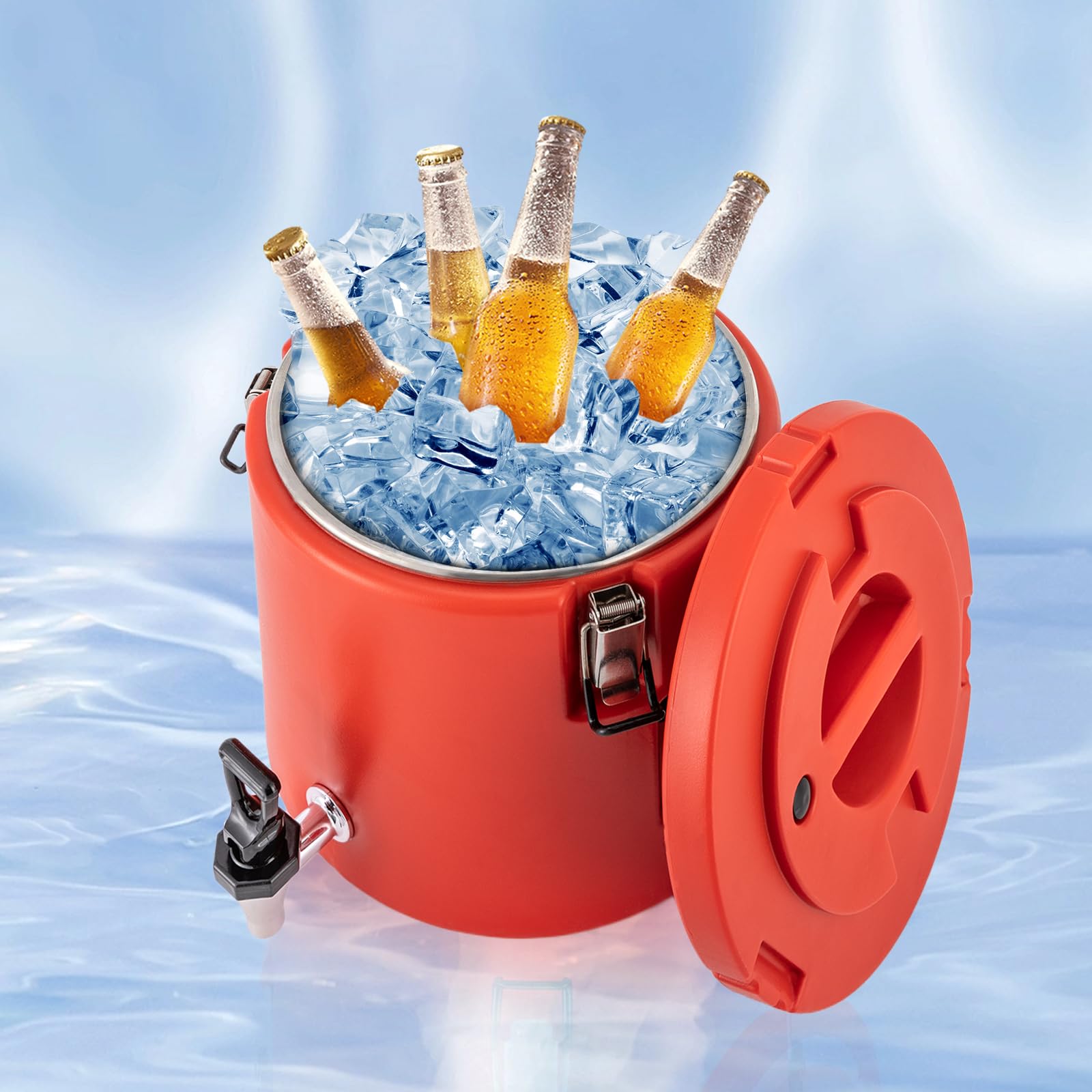 Insulated Beverage Dispenser/Server, 15 (3.9gal) Liter Stainless Steel Beverage Dispenser Insulated Thermal Hot and Cold Beverage Dispenser Drink Dispenser for Hot Tea & Coffee Cold Milk Juice Red