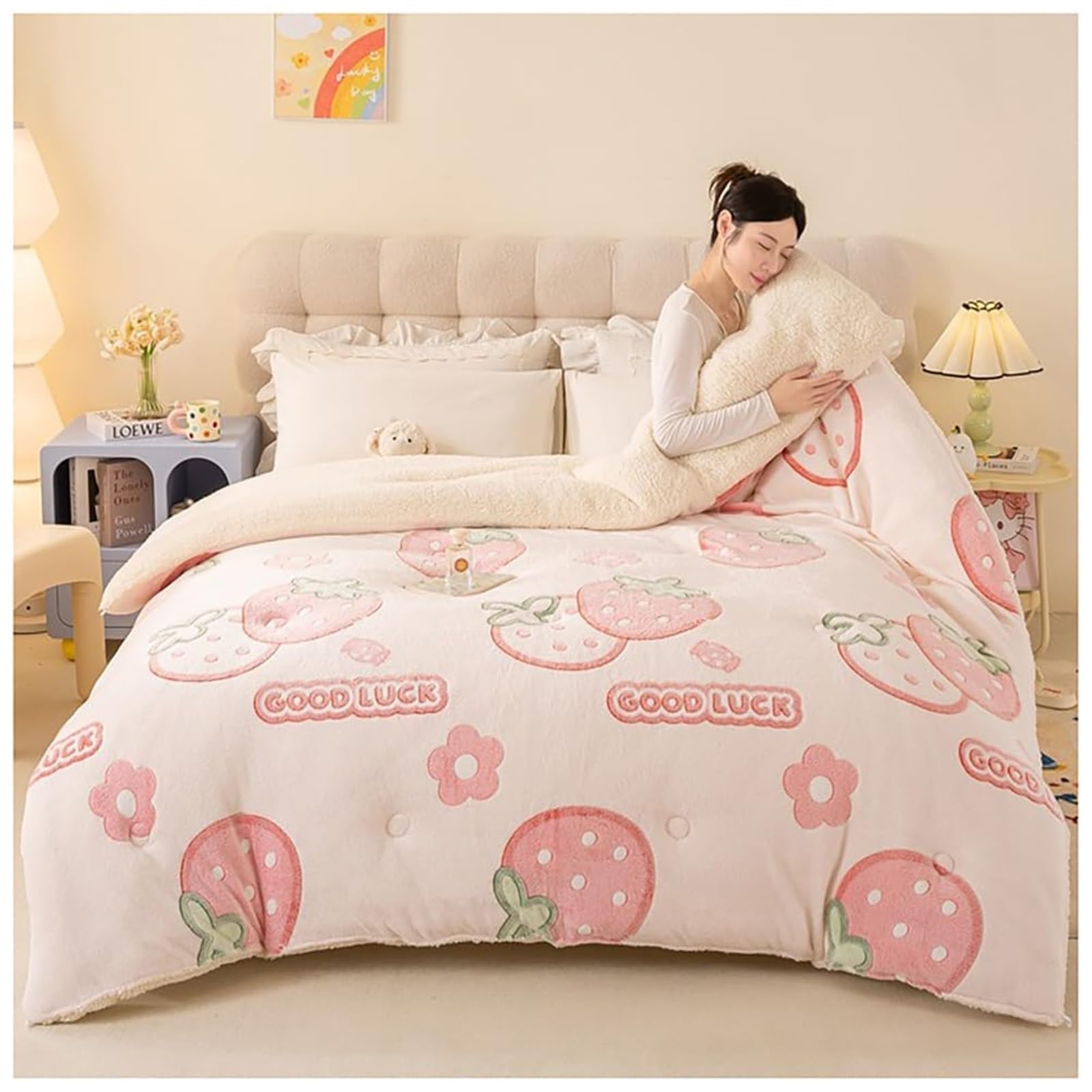 Super Warm Lamb Fleece Quilt, Winter Thickened Blanket, Double Sided Fluffy Plush Quilt, Super Soft Breathable Lightweight Bed Comforter(Color3,150x200cm(2.5KG))