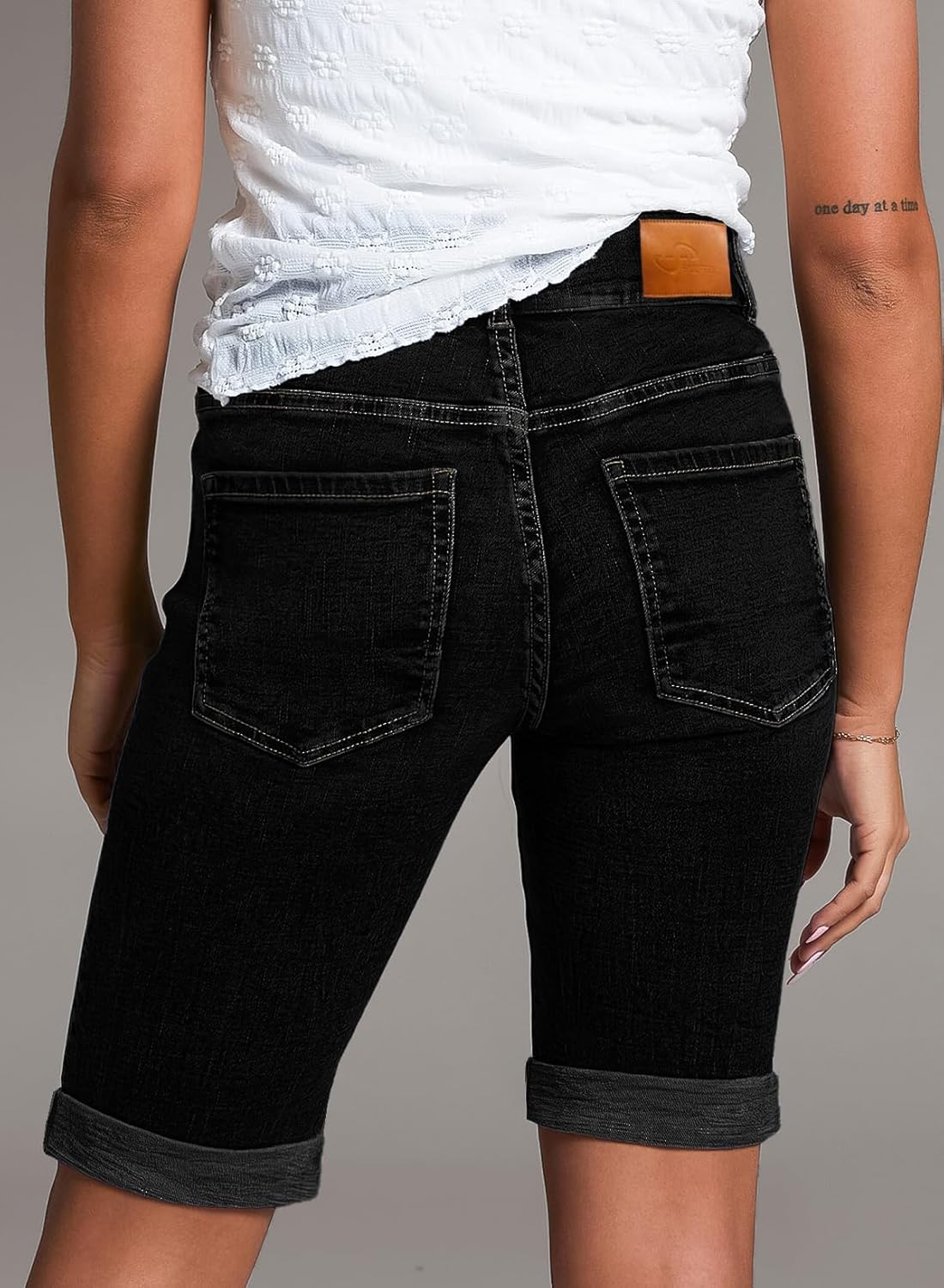 Sidefeel Women's Jean Shorts High Waisted Stretchy Bermuda Folded Hem Denim Summer Shorts - Image 2