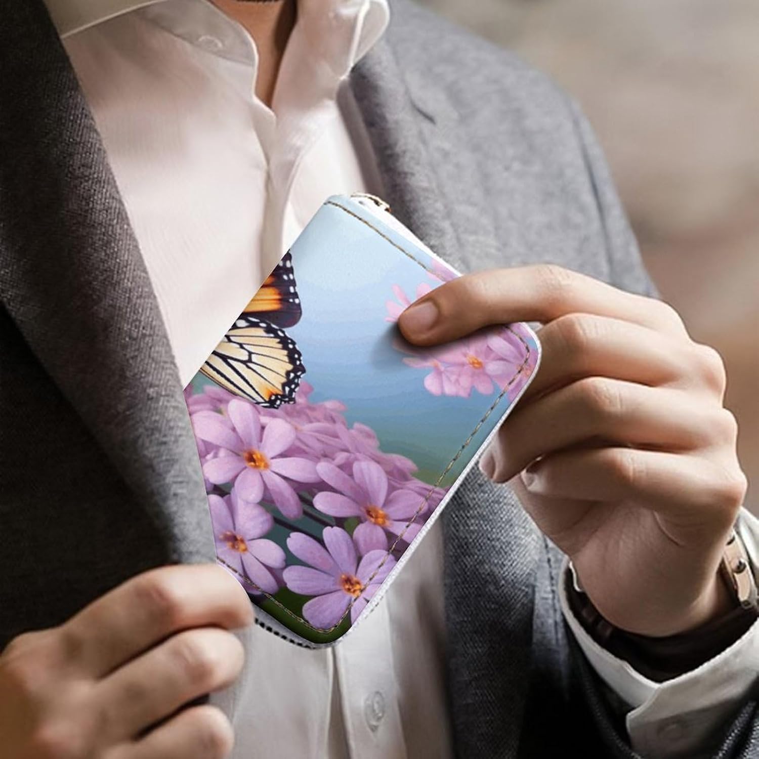 Butterfly for Flowers Card Holder RFID Blocking,Credit Card Wallet for Women And Men,Card Case Organizer Bag with Zipper