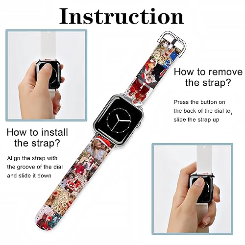 Miniatura 4 de okhopediy Personalized Custom Christmas Strap is Suitable For Apple Watch 38mm 40mm 41mm Soft PU Leather Movement Back Loop Replacement of Wristband