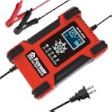 FOXWER 12-Amp Fully-Automatic Smart Charger, Truck Battery Charger Heavy Duty,Battery Charger, LiFePO4 Battery Charger,Battery Maintainer, Trickle Charger with Temperature, 12V12A-R, Red