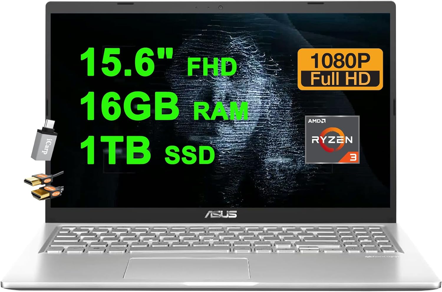 ASUS VivoBook 15 Business Laptop 15.6" FHD Anti-Glare AMD Ryzen 3 3250U 8GB RAM 128GB SSD Type-C VGA Camera SonicMaster Win11 ICP Accessory