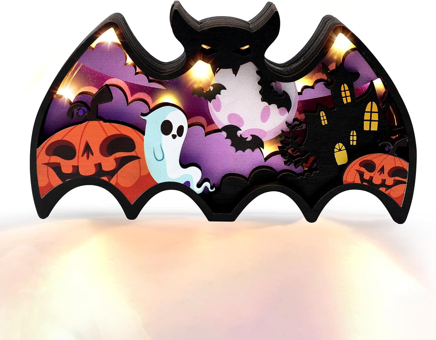 FOIMAS Halloween Wooden Table Sign,Light Up Bat Table Centerpiece Topper Tabletop Decor for Halloween Table Top Party Decoration Supply