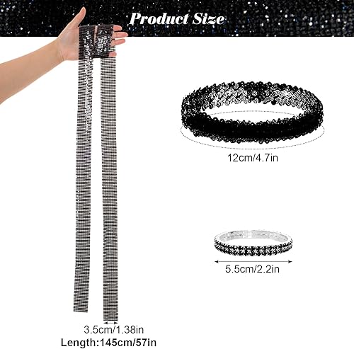 Miniatura 3 de 6 piezas de accesorios de discoteca de los años 70 para mujer, disfraz de discoteca con lentejuelas, bufanda, diadema, pulsera de diamantes, collar