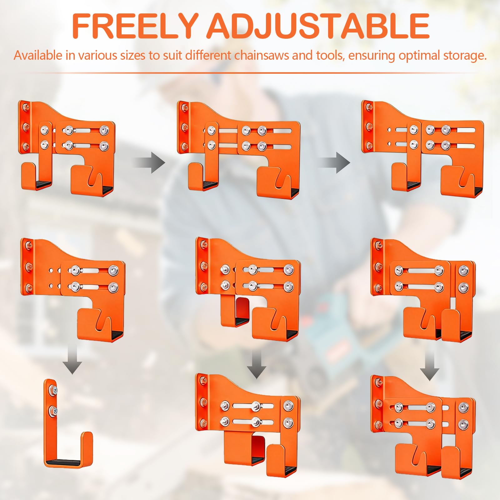 2 Piezas Ganchos para Motosierra, Soporte Ajustables para Motosierra con Doble Gancho, Soporte Organizador Herramientas Pared Colgador de Motosierras para Jardín, Garaje, Taller