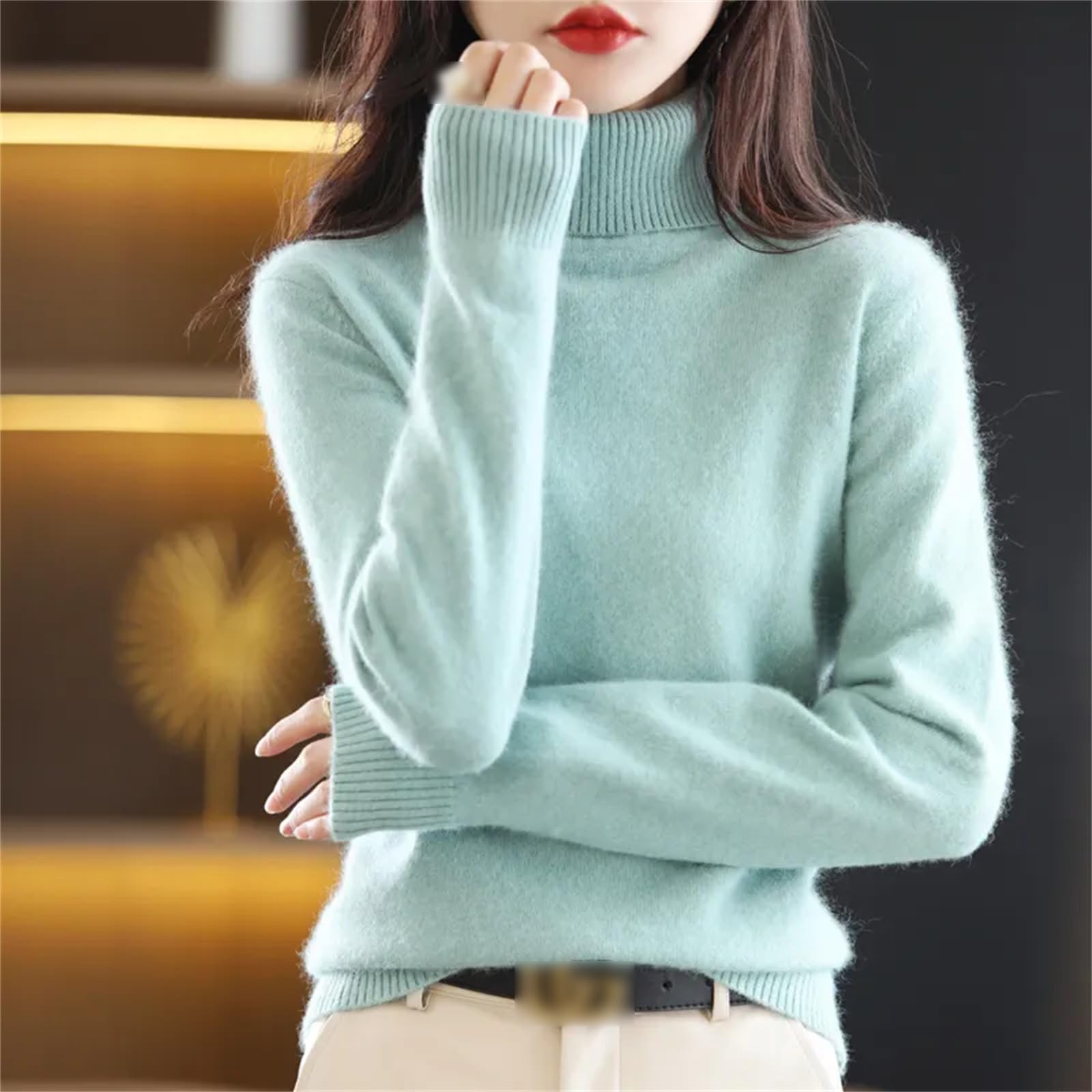 Maglione Cappotto alla Moda Autunno E Inverno da Donna Caldo Top in Visone con Risvolto Alto