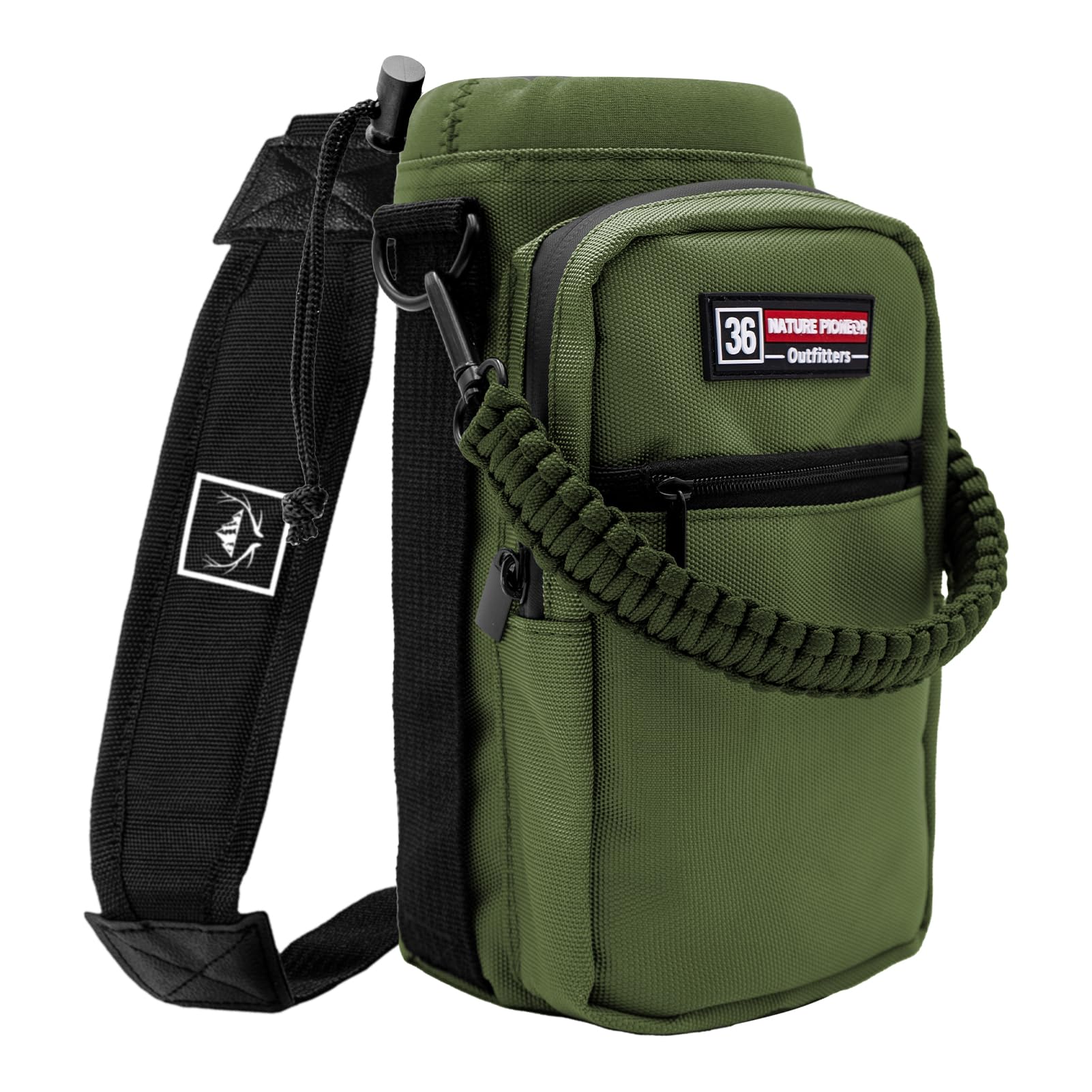 NATURE PIONEOR Water Bottle Carrier with Adjustable Strap - Insulated Water Bottle Holder Sling Sleeve with Paracord Handle & 2 Storage Pockets for 18/24/25/26/32/36/40/46/64oz, Hiking, Camping, Gym