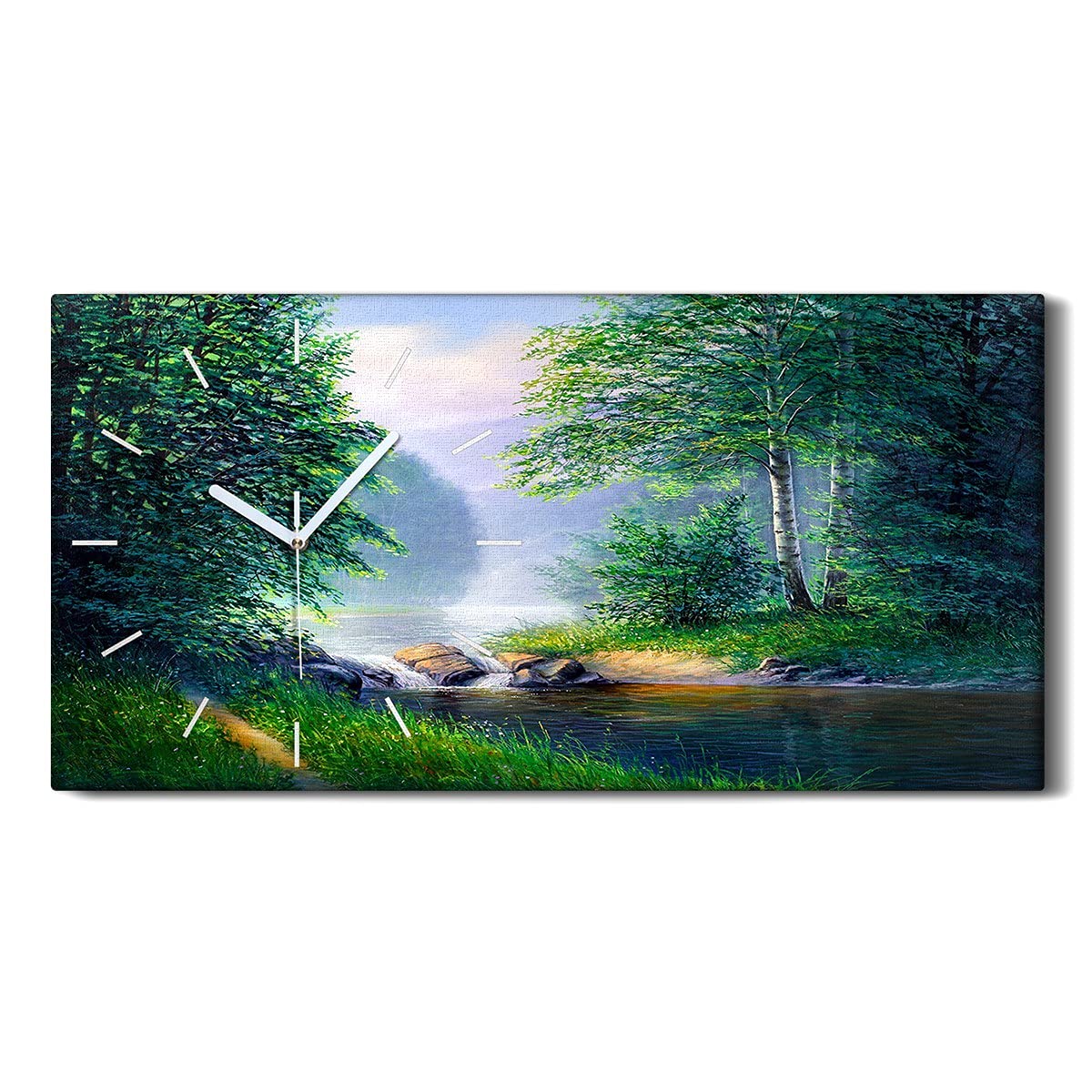 Horloge sur toile silencieuse sans tic-tac Coloray décor mural forêt 60x30cm