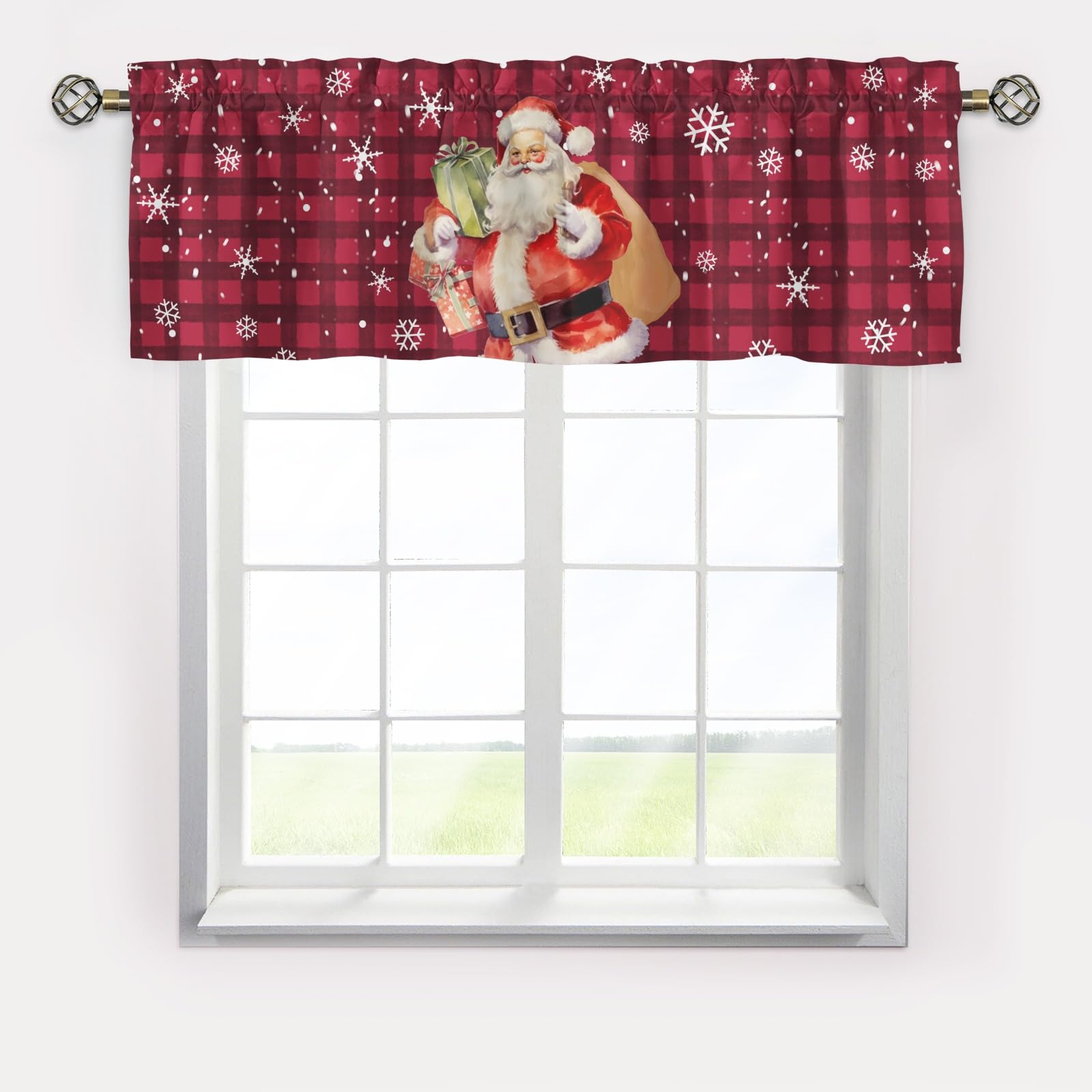 Christmas Santa Claus Curtains Valance,Short Curtains Valance for Window,Blackout Kitchen Curtain,Rod Pocket Valance Window,Farmhouse Country Curtains for Kitchen Window Bathroom Living Room Bedroom