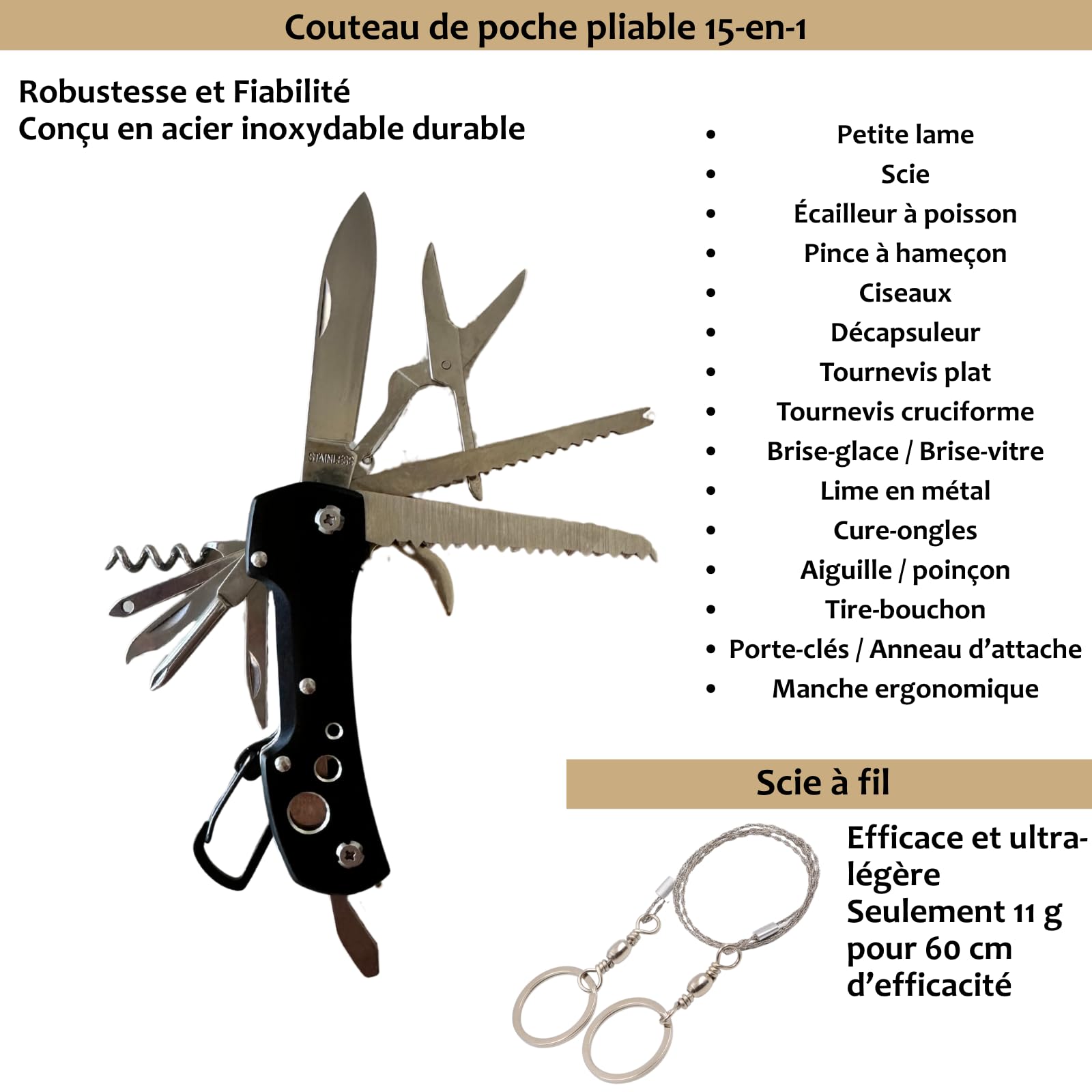 Kit de Survie Complet BIRKOSCH – 16 Outils + 82 Pièces Premiers Secours