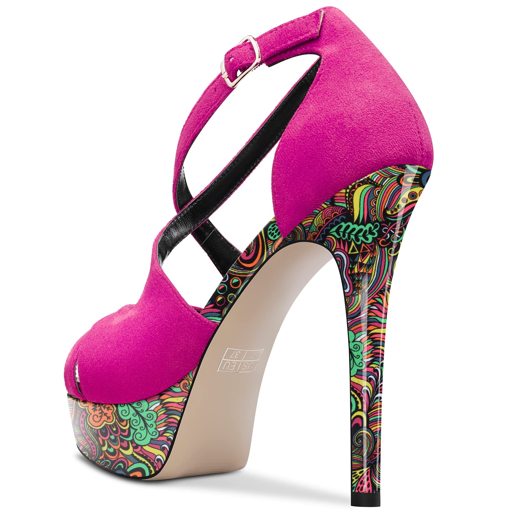 HDEUOLM Women Stiletto High Platform Heel Peep Open Toe Sandals Ankle Strap Wedding Dress 4.7 Inches Heels: 6 Peach Multicolor