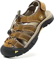 Sandálias masculinas para caminhada, bico fechado, atlética, esportiva, de couro, atlética, leve, trilha, caminhada, casual, aquática