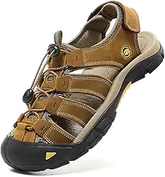 Sandálias masculinas para caminhada, bico fechado, atlética, esportiva, de couro, atlética, leve, trilha, caminhada, casual, aquática
