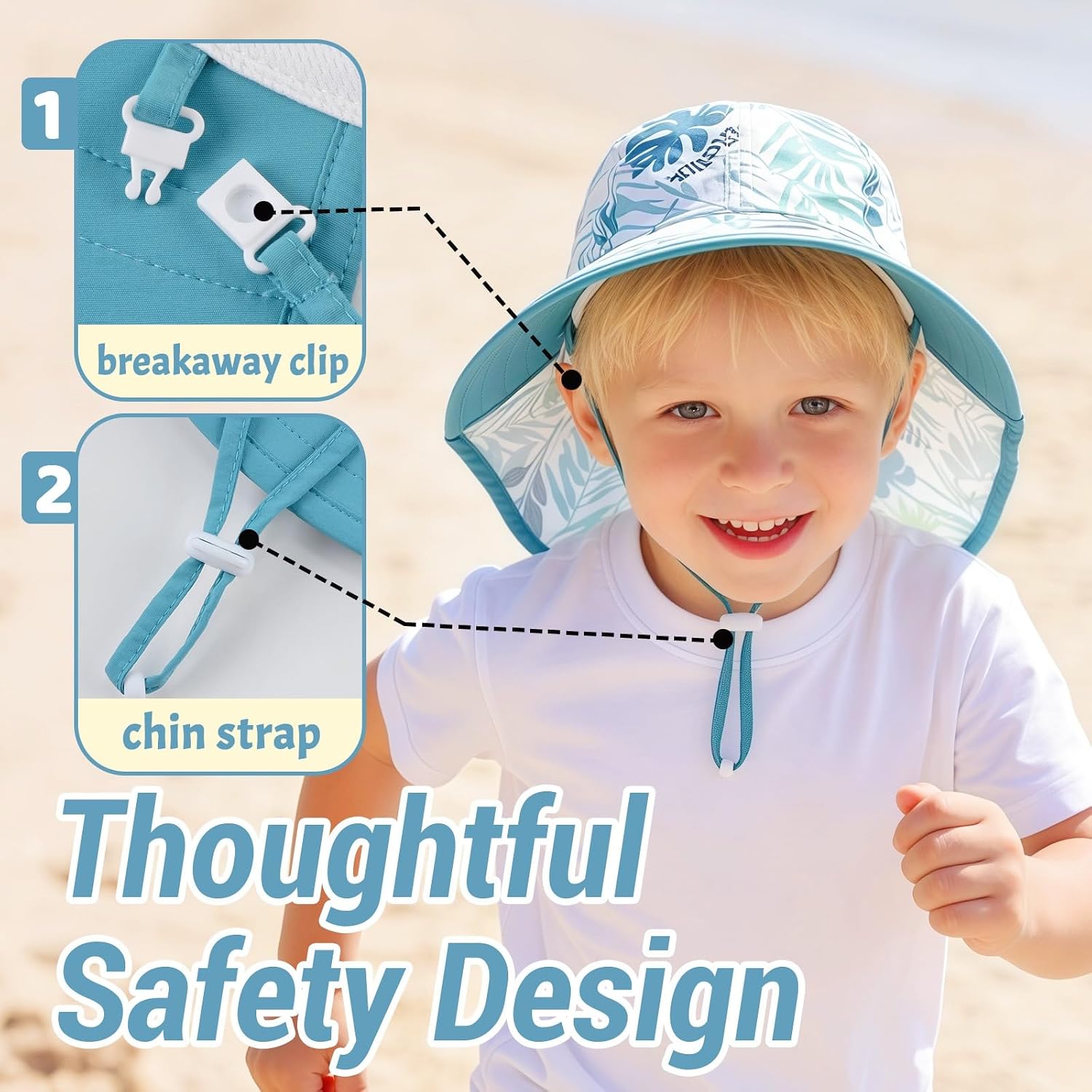 JANGANNSA Baby Sun Hat Neck Flap Bucket Hat UV Protection Summer Beach Hat for Boys Girls image 4
