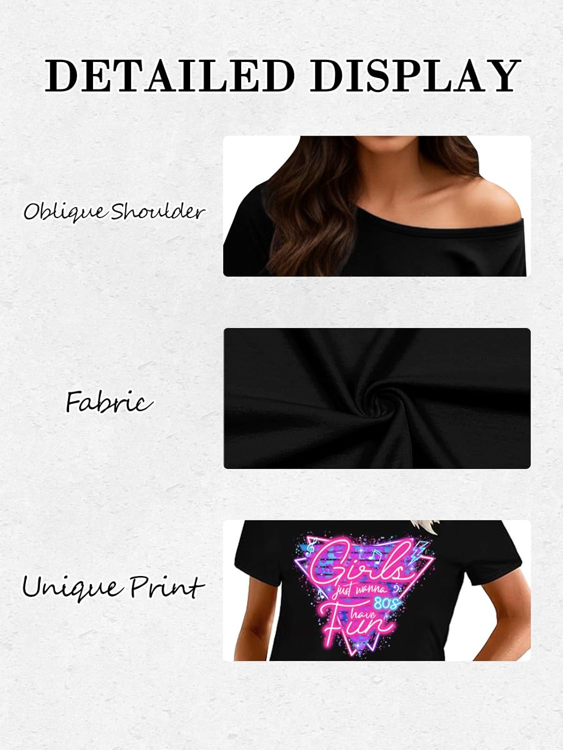 Women’s 80s Off-Shoulder Top - Retro Glitter Disco Theme Party Shirt Vintage Neon Club Outfit for Women - Image 5