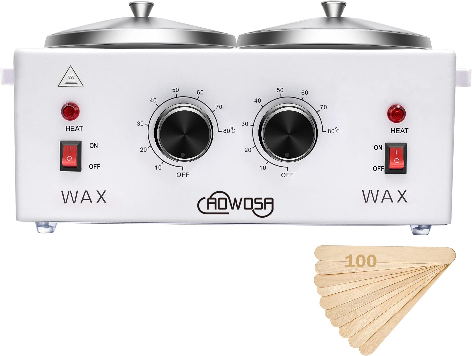 Professional Waxing Kit Wax Warmer Double Pot Wax Heater Machine for Hair Removal, Large Waxing Pot for Spa Salon Beauty Esthetician Home, with Adjustable Temperature Set, 50 Stick(White)