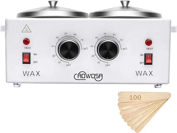 Professional Waxing Kit Wax Warmer Double Pot Wax Heater Machine for Hair Removal, Large Wax Pot for Spa Salon Beauty Esthetician Home, with Adjustable Temperature Set, 50 Wax Stick(White)