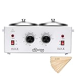 Professional Waxing Kit Wax Warmer Double Pot Wax Heater Machine for Hair Removal, Large Waxing Pot for Spa Salon Beauty Esthetician Home, with Adjustable Temperature Set, 50 Stick(White)